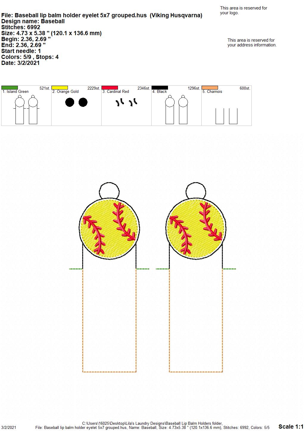 Baseball Lip Balm Holders 5x7 - DIGITAL Embroidery DESIGN