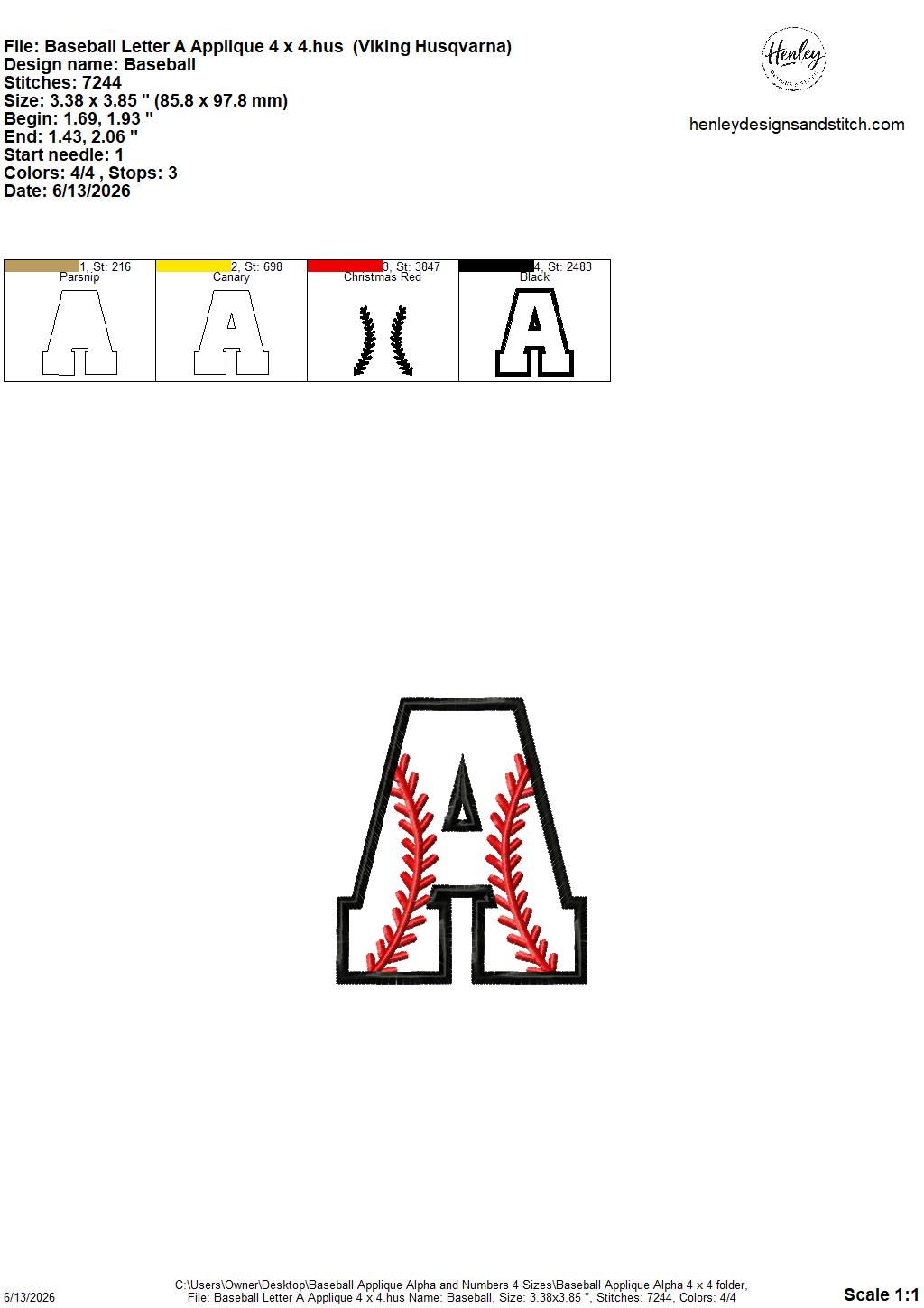 Baseball Stitching Applique Alpha and Numbers – 4 x 4, 5 x 7, 6 x 10 and 8 x 12 – DIGITAL Embroidery Design