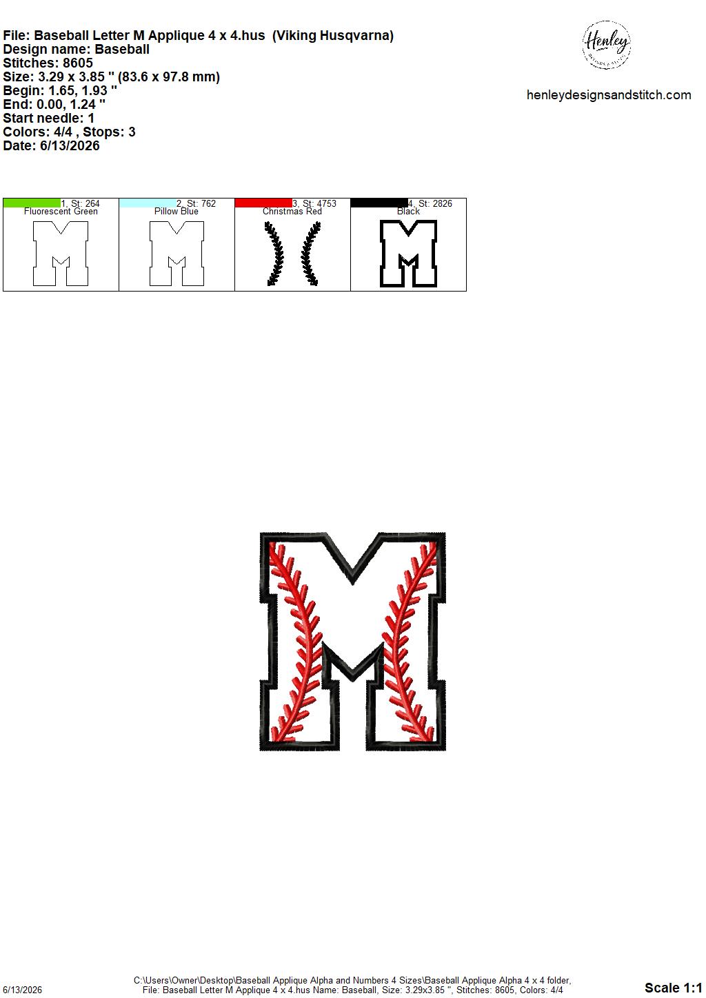 Baseball Stitching Applique Alpha and Numbers – 4 x 4, 5 x 7, 6 x 10 and 8 x 12 – DIGITAL Embroidery Design