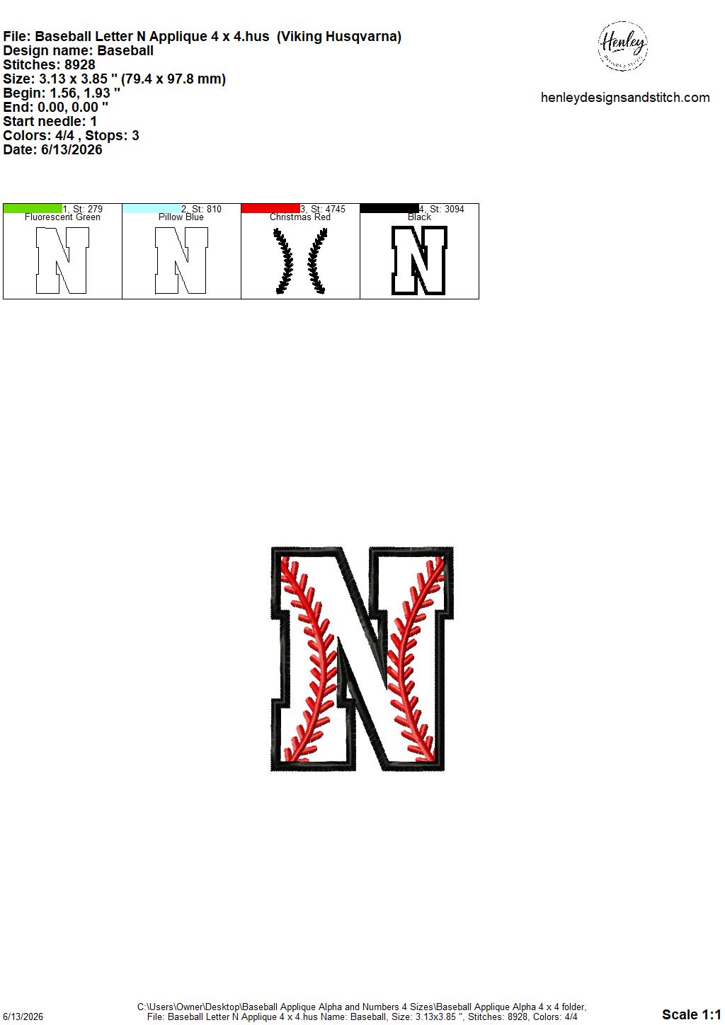 Baseball Stitching Applique Alpha and Numbers – 4 x 4, 5 x 7, 6 x 10 and 8 x 12 – DIGITAL Embroidery Design