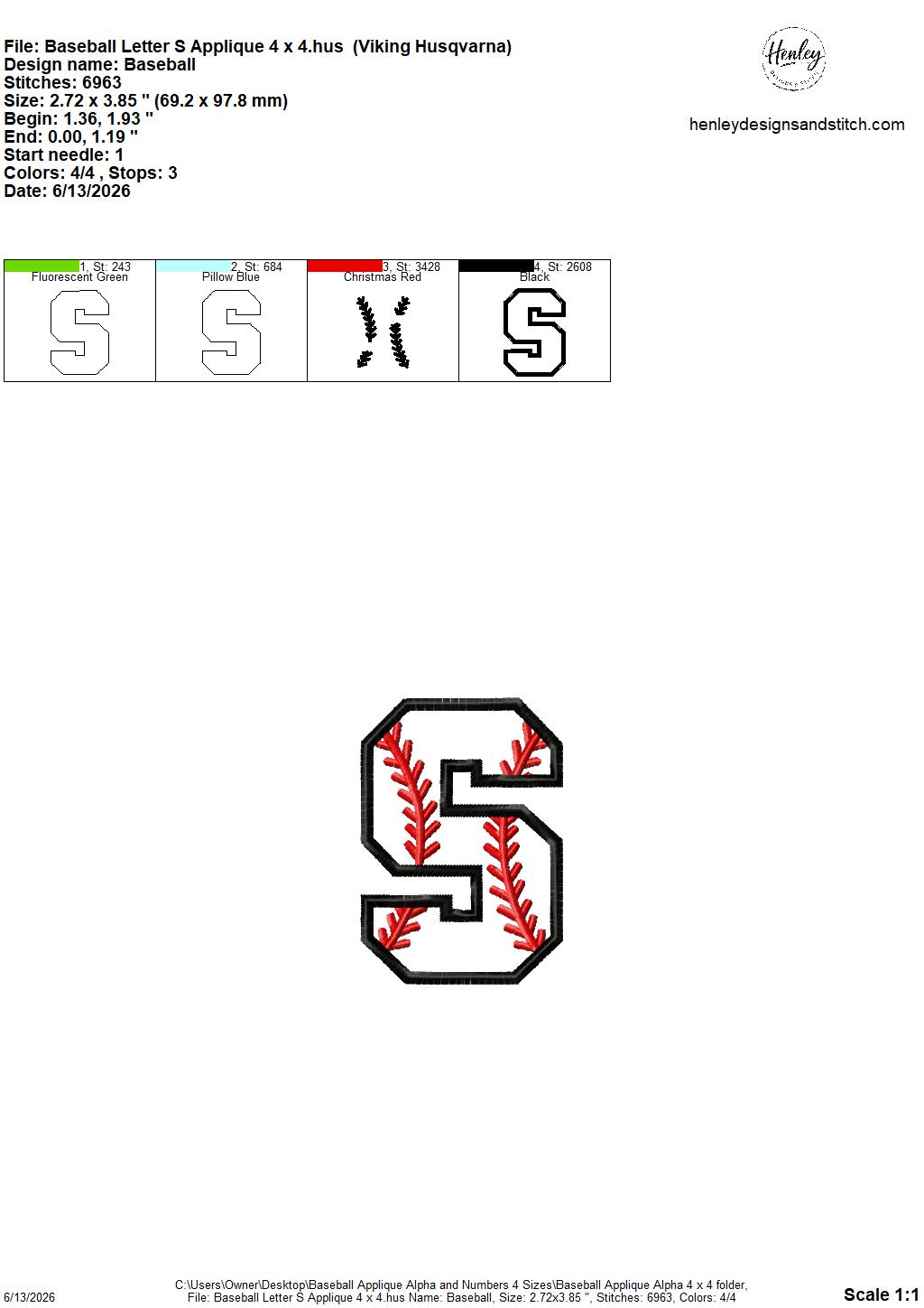 Baseball Stitching Applique Alpha and Numbers – 4 x 4, 5 x 7, 6 x 10 and 8 x 12 – DIGITAL Embroidery Design