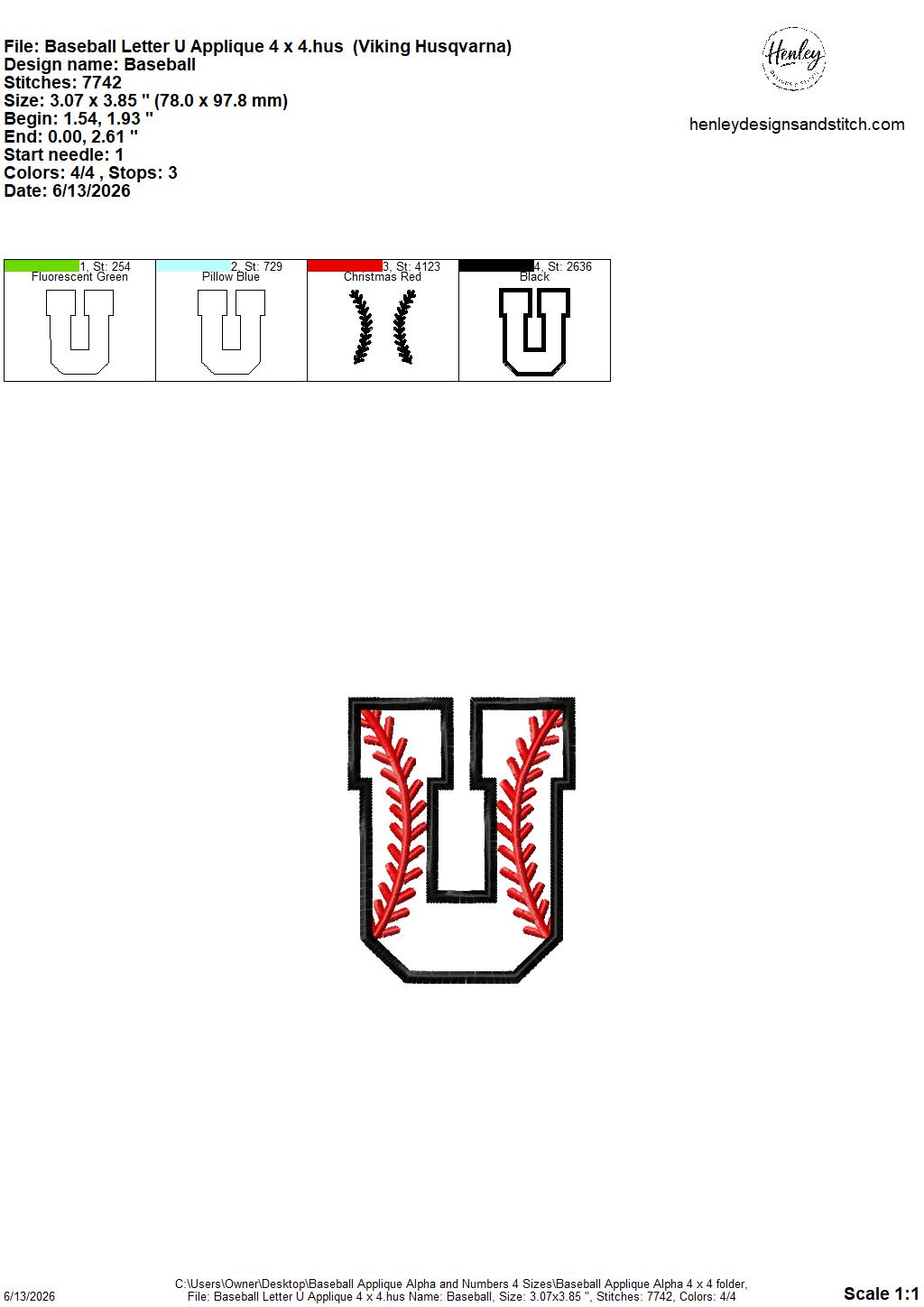 Baseball Stitching Applique Alpha and Numbers – 4 x 4, 5 x 7, 6 x 10 and 8 x 12 – DIGITAL Embroidery Design