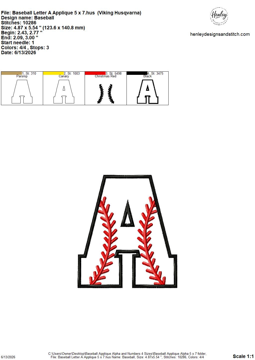 Baseball Stitching Applique Alpha and Numbers – 4 x 4, 5 x 7, 6 x 10 and 8 x 12 – DIGITAL Embroidery Design