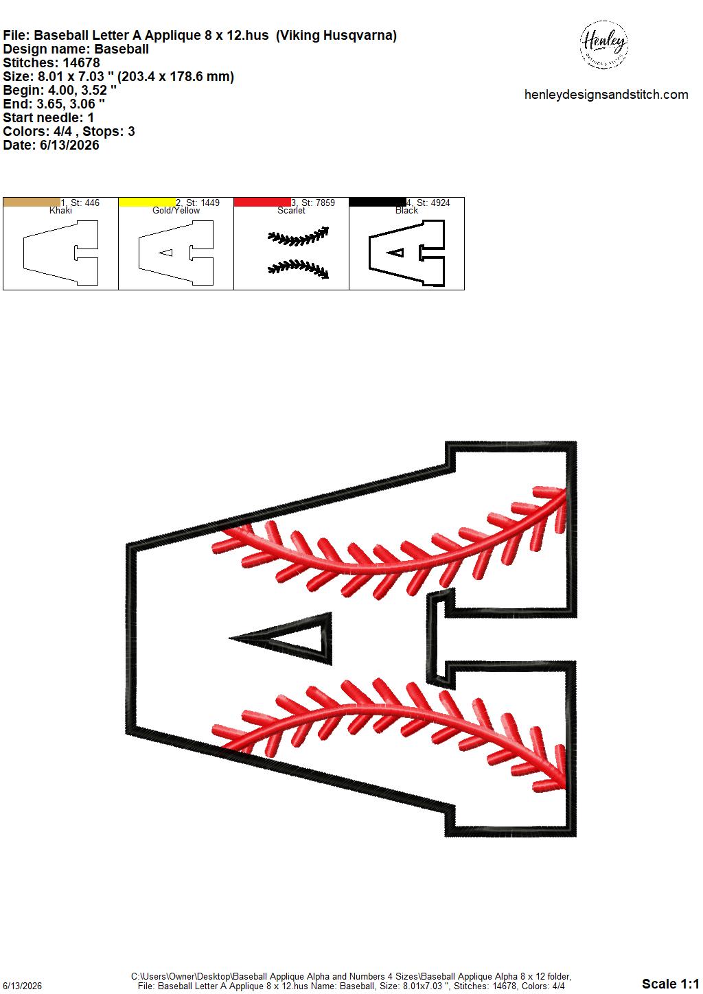 Baseball Stitching Applique Alpha and Numbers – 4 x 4, 5 x 7, 6 x 10 and 8 x 12 – DIGITAL Embroidery Design