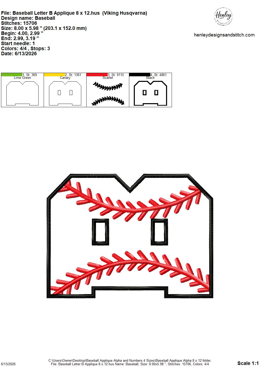 Baseball Stitching Applique Alpha and Numbers – 4 x 4, 5 x 7, 6 x 10 and 8 x 12 – DIGITAL Embroidery Design