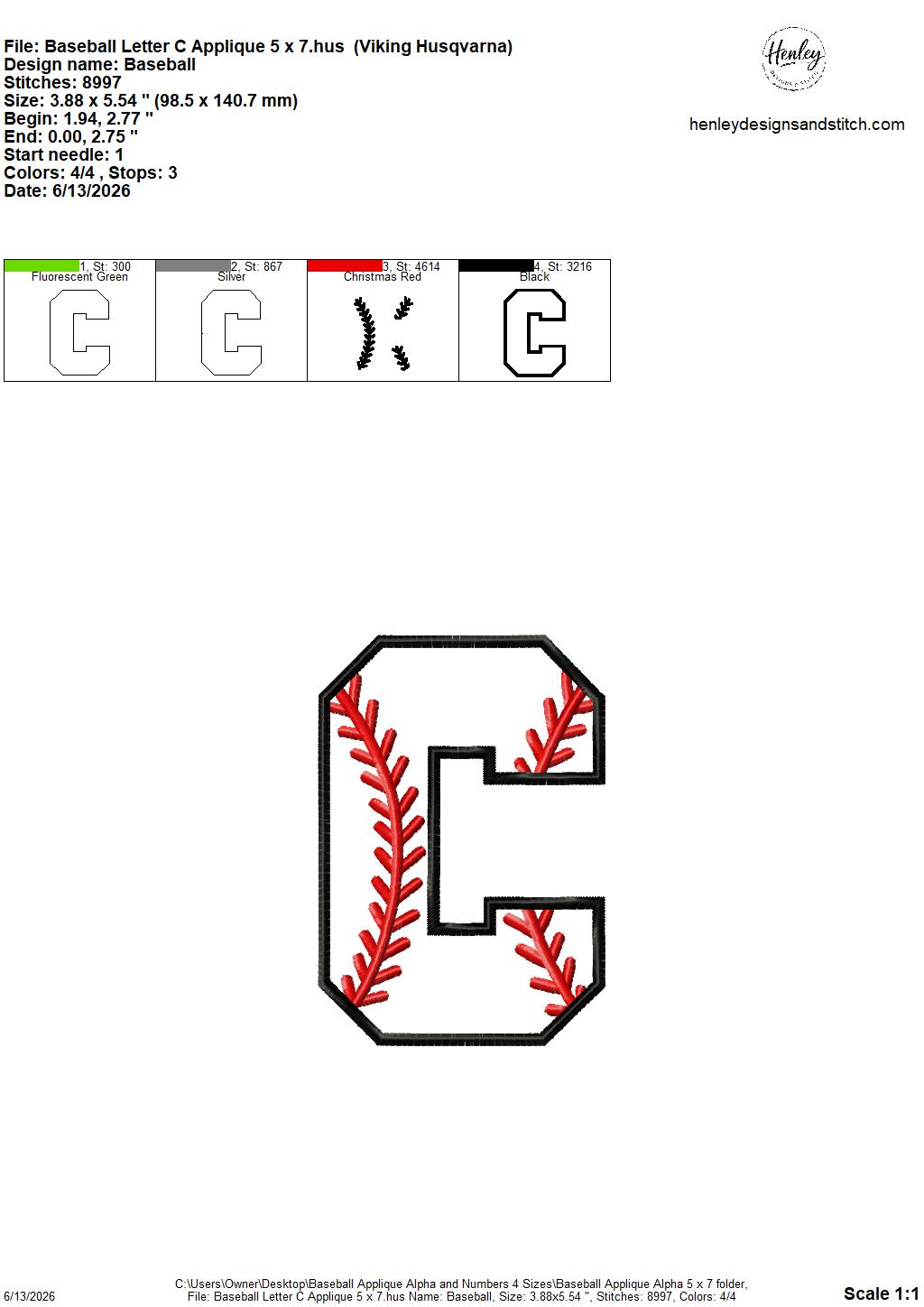 Baseball Stitching Applique Alpha and Numbers – 4 x 4, 5 x 7, 6 x 10 and 8 x 12 – DIGITAL Embroidery Design
