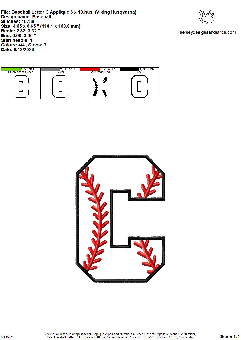 Baseball Stitching Applique Alpha and Numbers – 4 x 4, 5 x 7, 6 x 10 and 8 x 12 – DIGITAL Embroidery Design