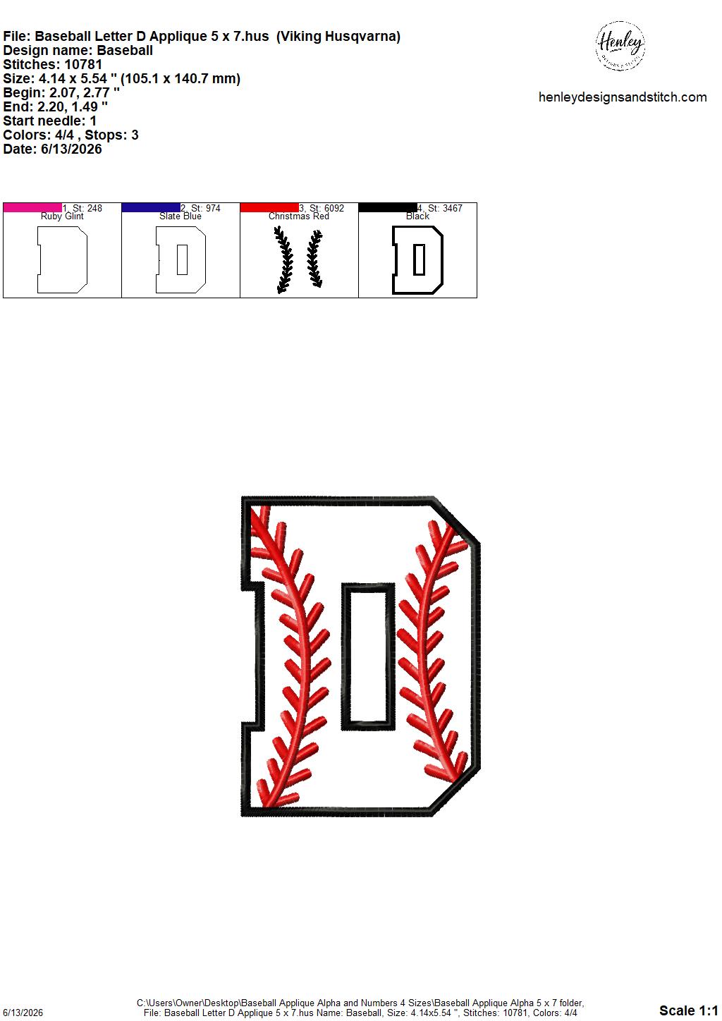 Baseball Stitching Applique Alpha and Numbers – 4 x 4, 5 x 7, 6 x 10 and 8 x 12 – DIGITAL Embroidery Design