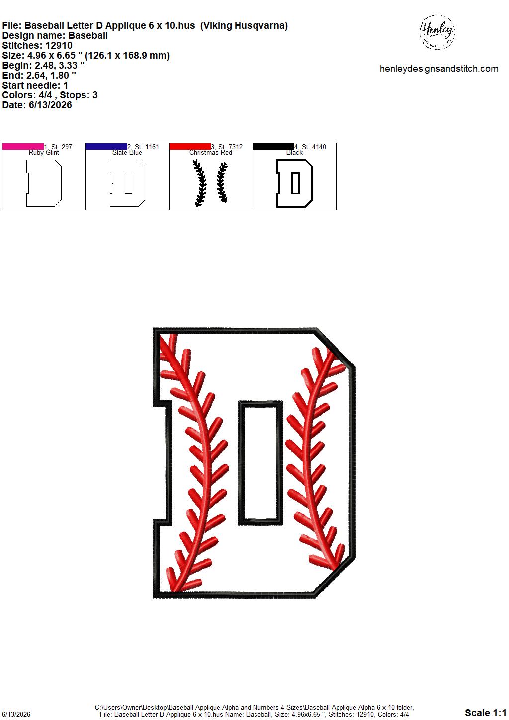 Baseball Stitching Applique Alpha and Numbers – 4 x 4, 5 x 7, 6 x 10 and 8 x 12 – DIGITAL Embroidery Design