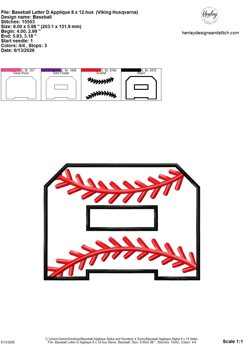 Baseball Stitching Applique Alpha and Numbers – 4 x 4, 5 x 7, 6 x 10 and 8 x 12 – DIGITAL Embroidery Design