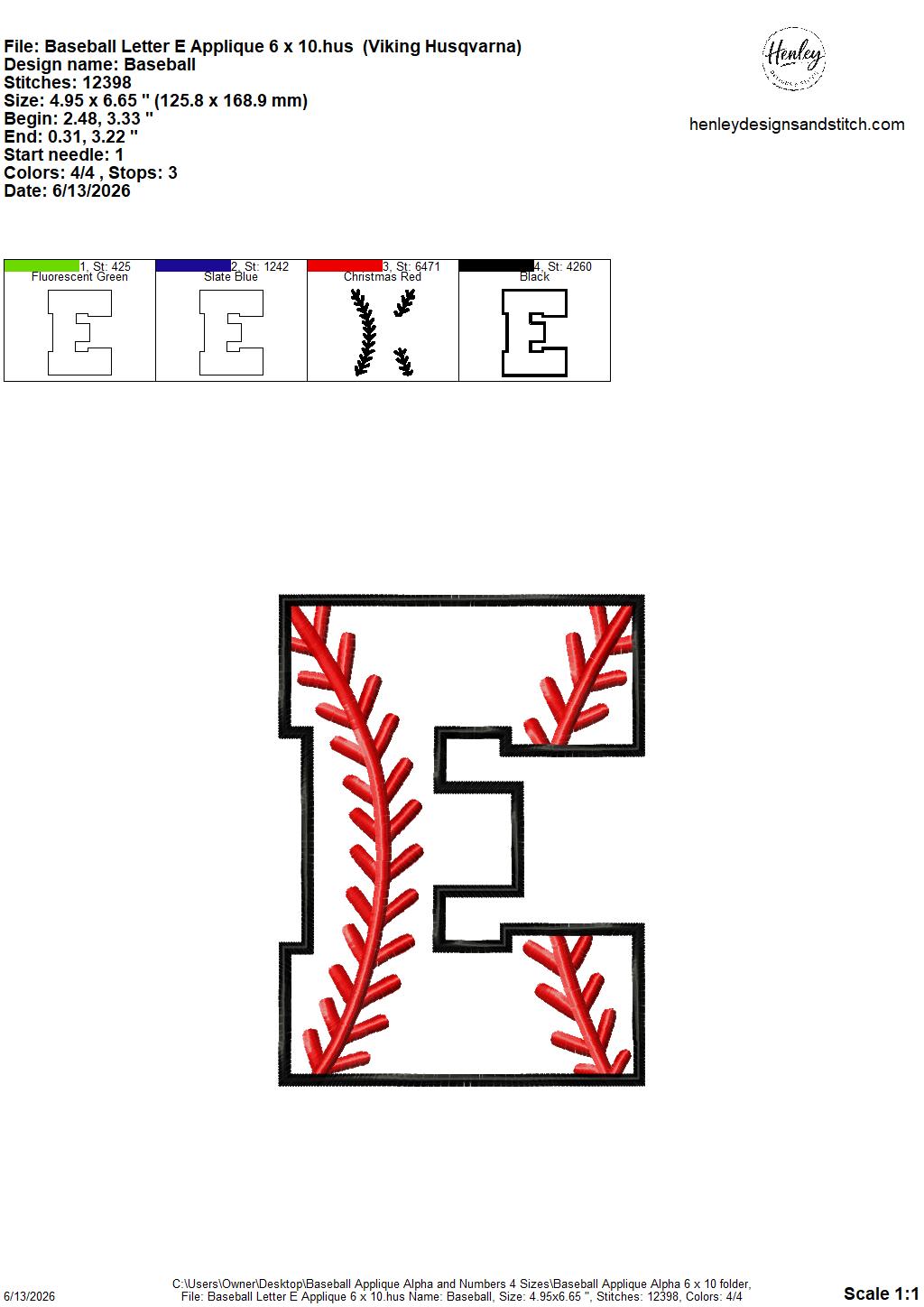 Baseball Stitching Applique Alpha and Numbers – 4 x 4, 5 x 7, 6 x 10 and 8 x 12 – DIGITAL Embroidery Design