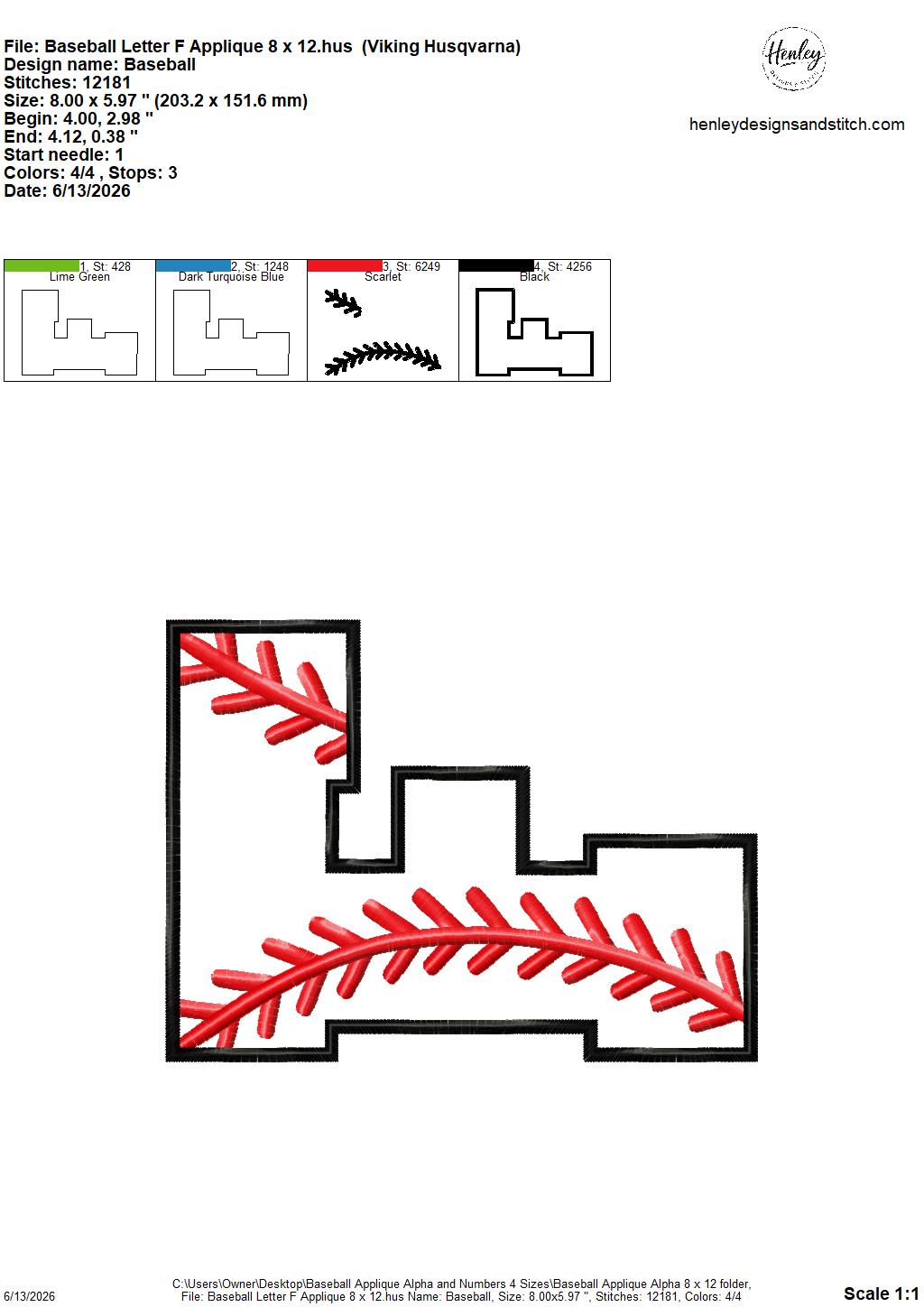 Baseball Stitching Applique Alpha and Numbers – 4 x 4, 5 x 7, 6 x 10 and 8 x 12 – DIGITAL Embroidery Design