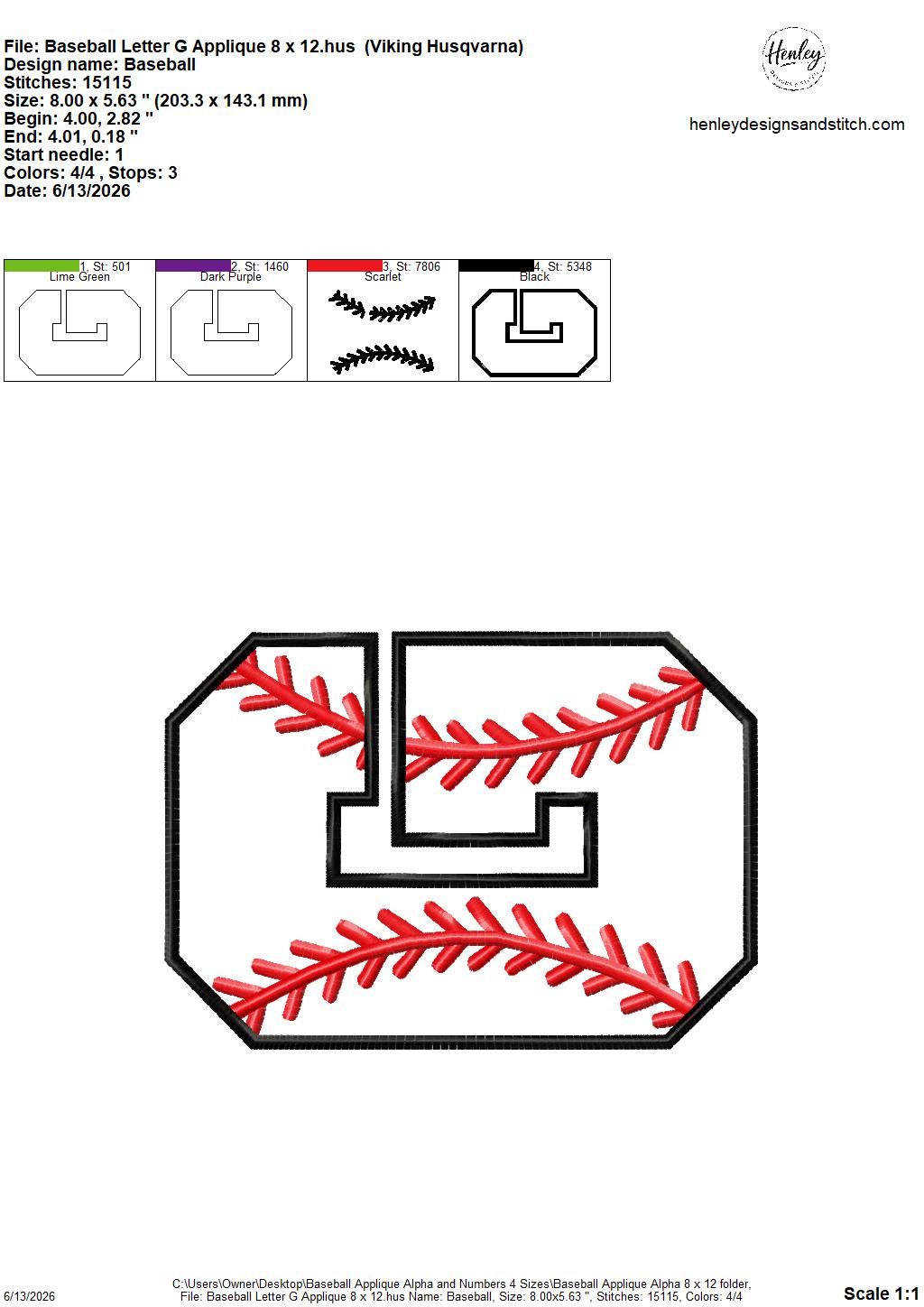 Baseball Stitching Applique Alpha and Numbers – 4 x 4, 5 x 7, 6 x 10 and 8 x 12 – DIGITAL Embroidery Design