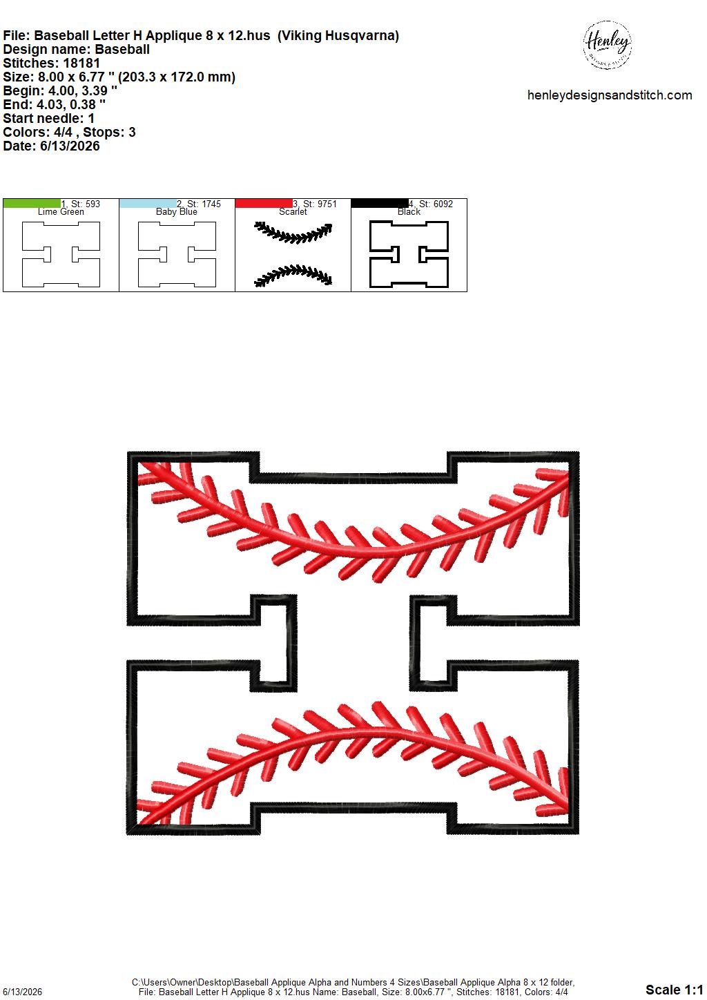 Baseball Stitching Applique Alpha and Numbers – 4 x 4, 5 x 7, 6 x 10 and 8 x 12 – DIGITAL Embroidery Design