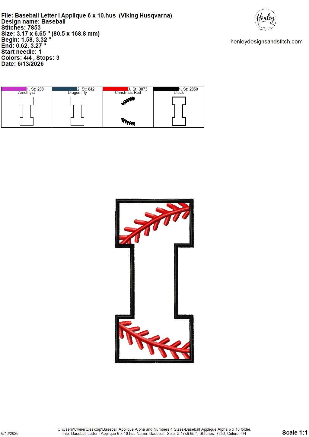 Baseball Stitching Applique Alpha and Numbers – 4 x 4, 5 x 7, 6 x 10 and 8 x 12 – DIGITAL Embroidery Design