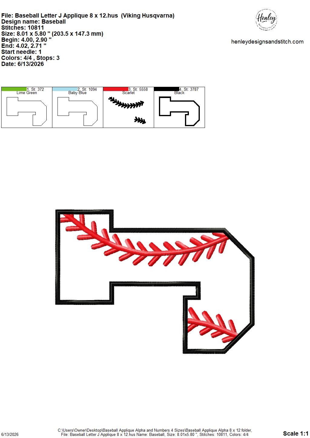 Baseball Stitching Applique Alpha and Numbers – 4 x 4, 5 x 7, 6 x 10 and 8 x 12 – DIGITAL Embroidery Design