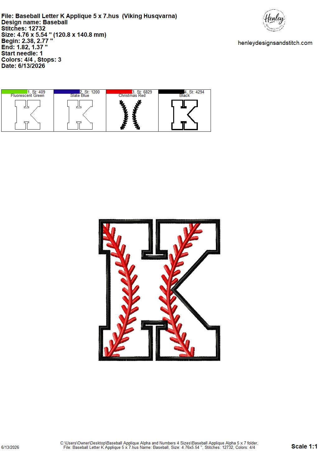 Baseball Stitching Applique Alpha and Numbers – 4 x 4, 5 x 7, 6 x 10 and 8 x 12 – DIGITAL Embroidery Design