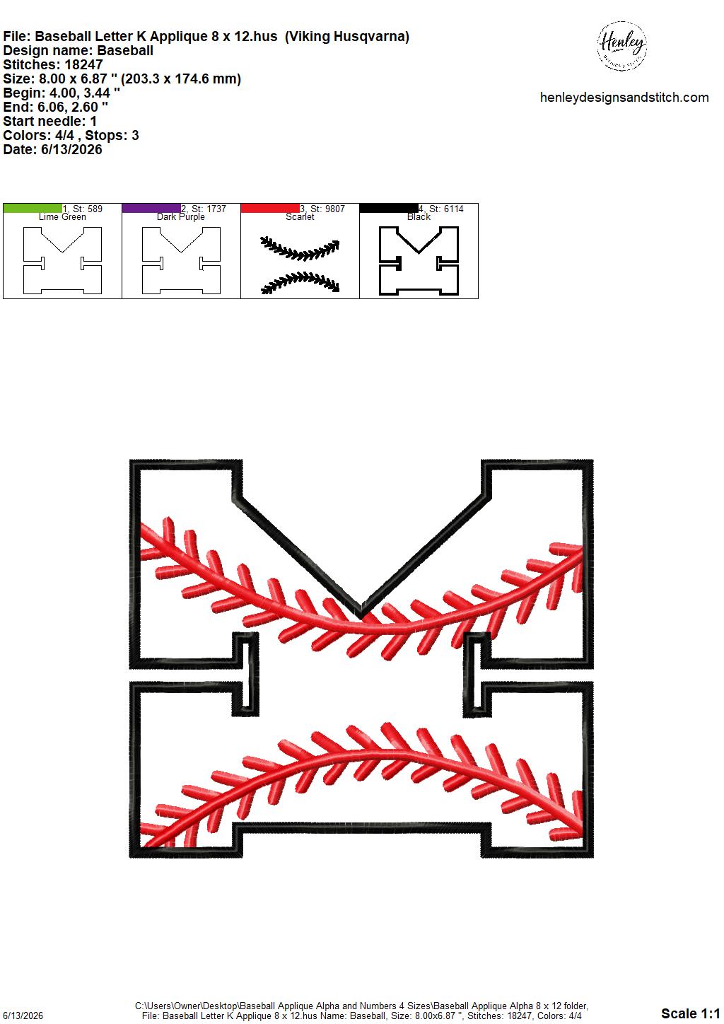 Baseball Stitching Applique Alpha and Numbers – 4 x 4, 5 x 7, 6 x 10 and 8 x 12 – DIGITAL Embroidery Design