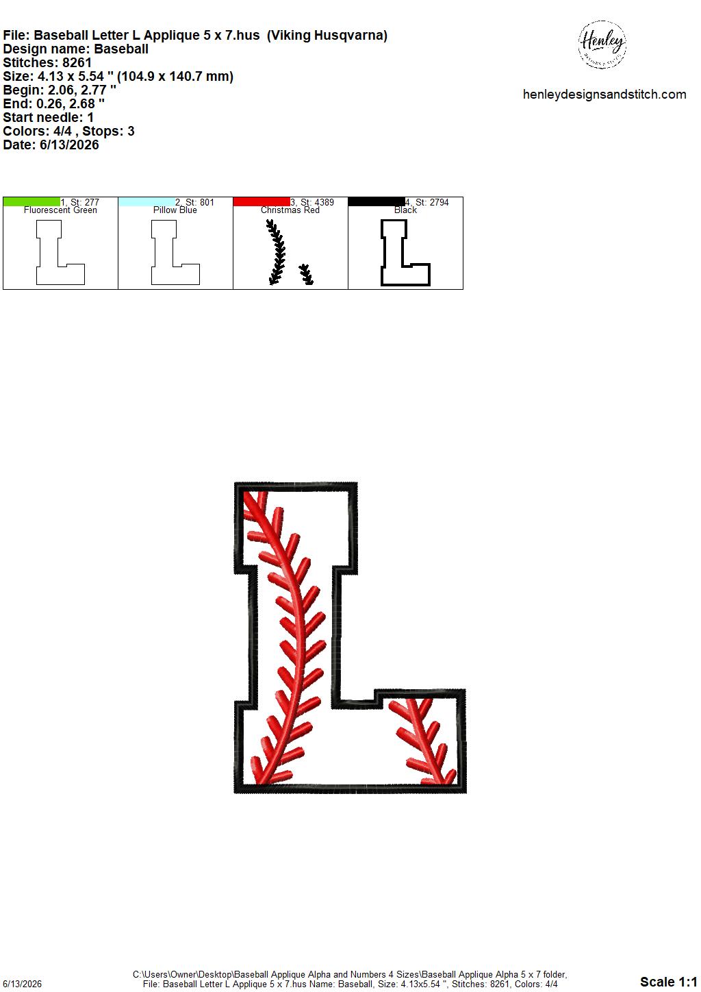Baseball Stitching Applique Alpha and Numbers – 4 x 4, 5 x 7, 6 x 10 and 8 x 12 – DIGITAL Embroidery Design