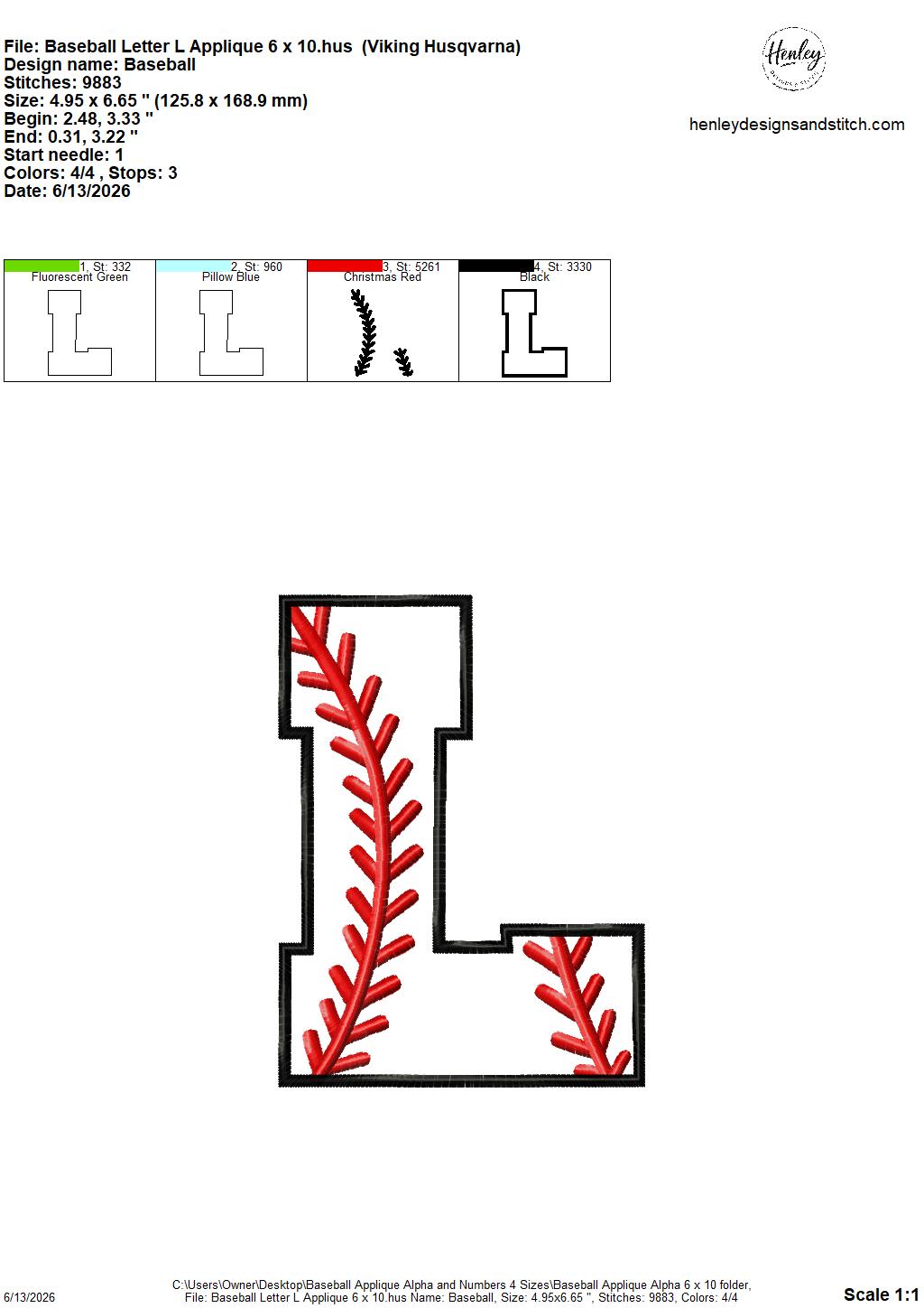 Baseball Stitching Applique Alpha and Numbers – 4 x 4, 5 x 7, 6 x 10 and 8 x 12 – DIGITAL Embroidery Design