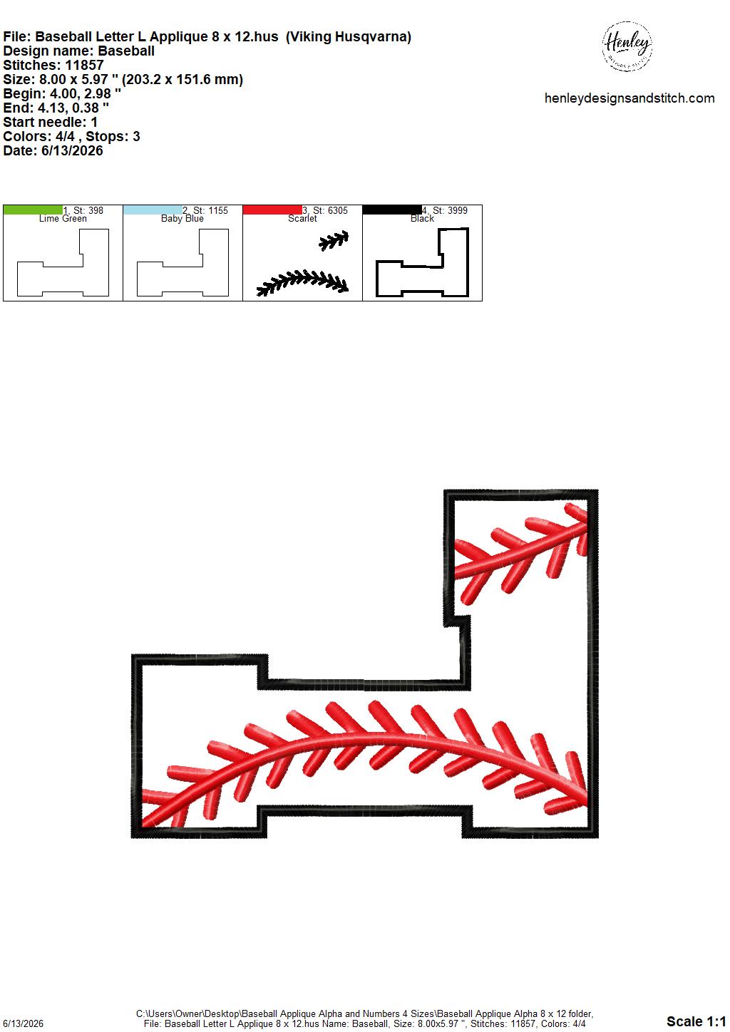Baseball Stitching Applique Alpha and Numbers – 4 x 4, 5 x 7, 6 x 10 and 8 x 12 – DIGITAL Embroidery Design