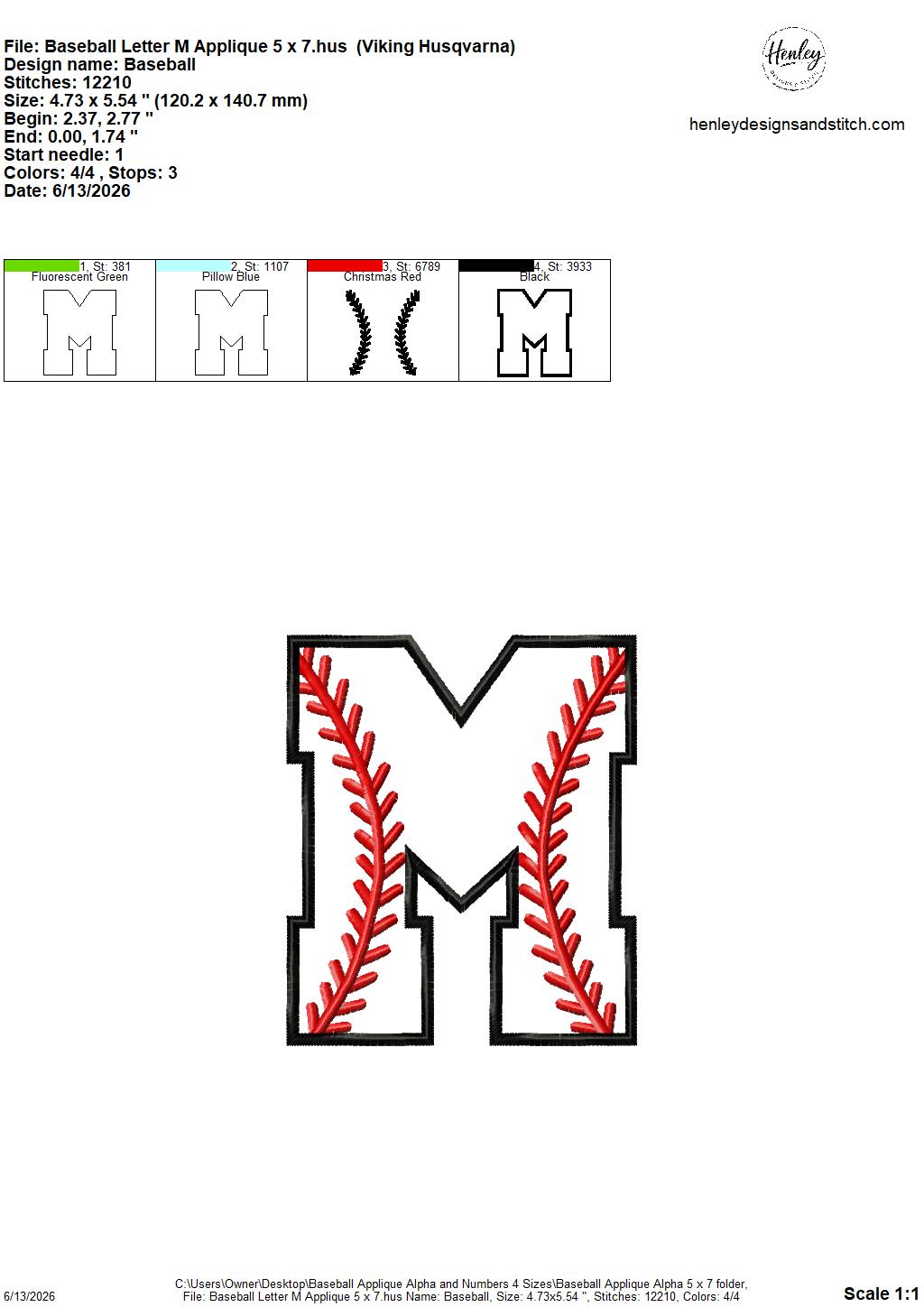 Baseball Stitching Applique Alpha and Numbers – 4 x 4, 5 x 7, 6 x 10 and 8 x 12 – DIGITAL Embroidery Design