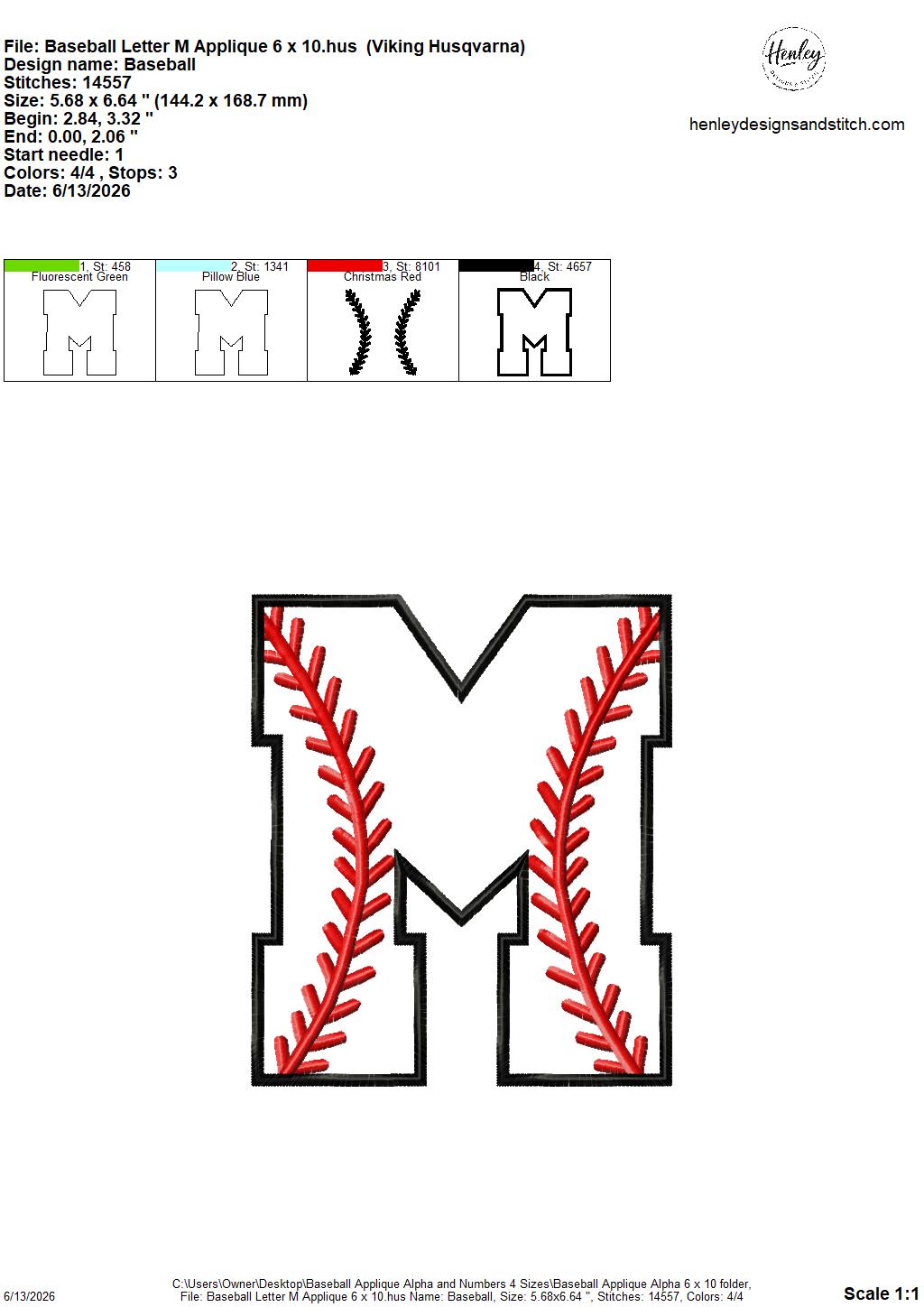 Baseball Stitching Applique Alpha and Numbers – 4 x 4, 5 x 7, 6 x 10 and 8 x 12 – DIGITAL Embroidery Design