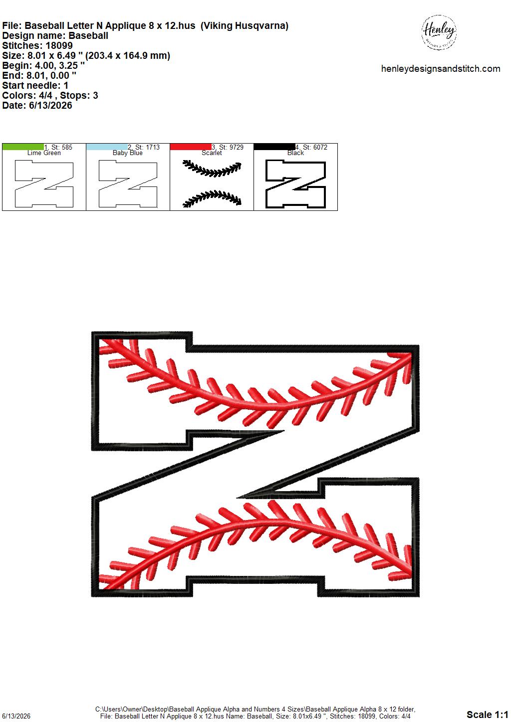 Baseball Stitching Applique Alpha and Numbers – 4 x 4, 5 x 7, 6 x 10 and 8 x 12 – DIGITAL Embroidery Design