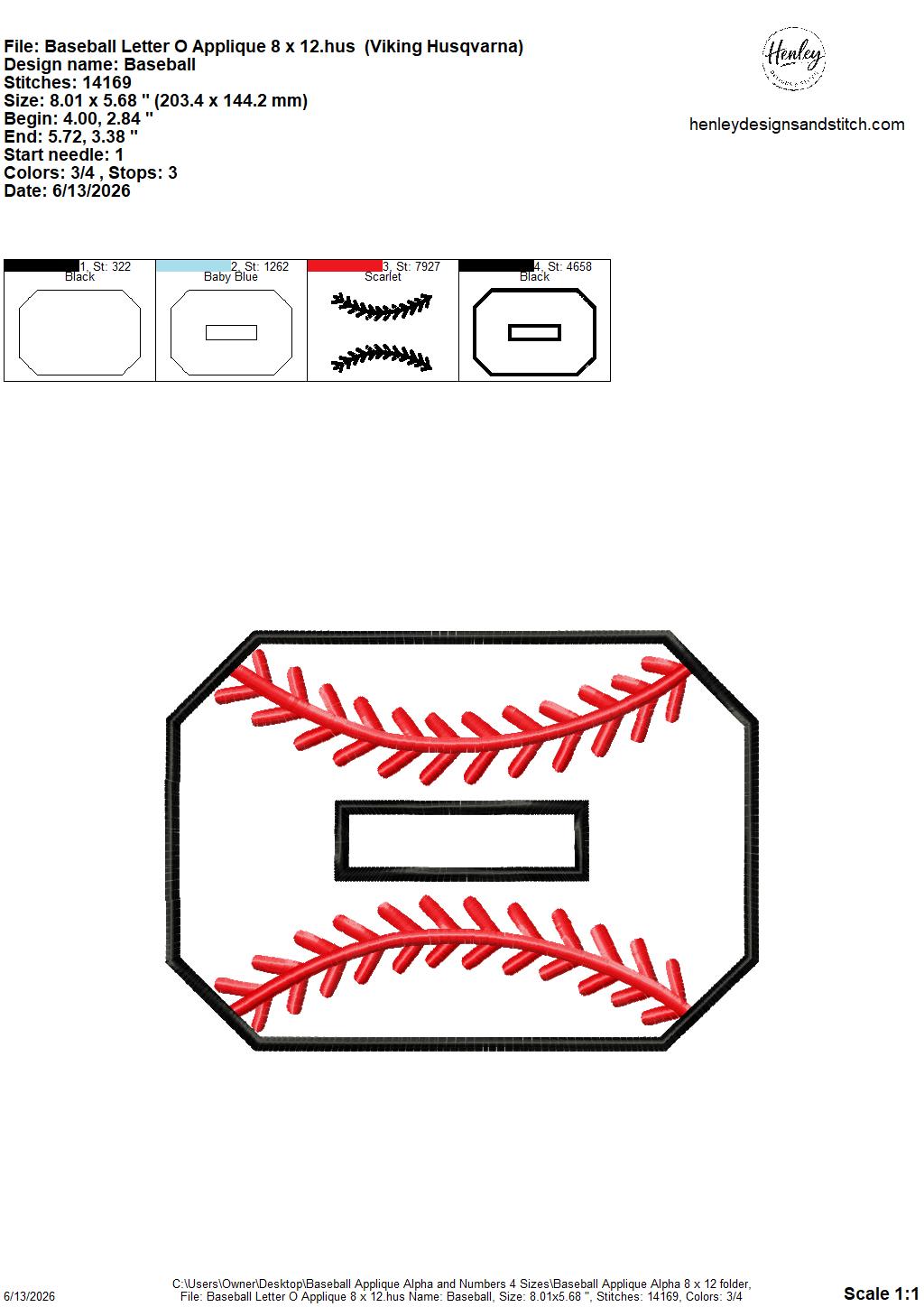 Baseball Stitching Applique Alpha and Numbers – 4 x 4, 5 x 7, 6 x 10 and 8 x 12 – DIGITAL Embroidery Design