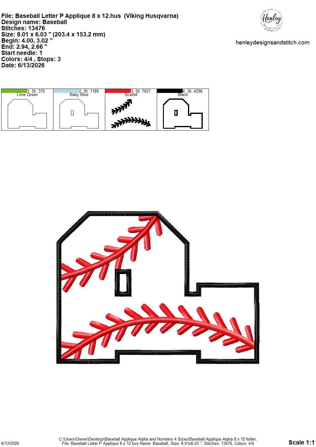 Baseball Stitching Applique Alpha and Numbers – 4 x 4, 5 x 7, 6 x 10 and 8 x 12 – DIGITAL Embroidery Design