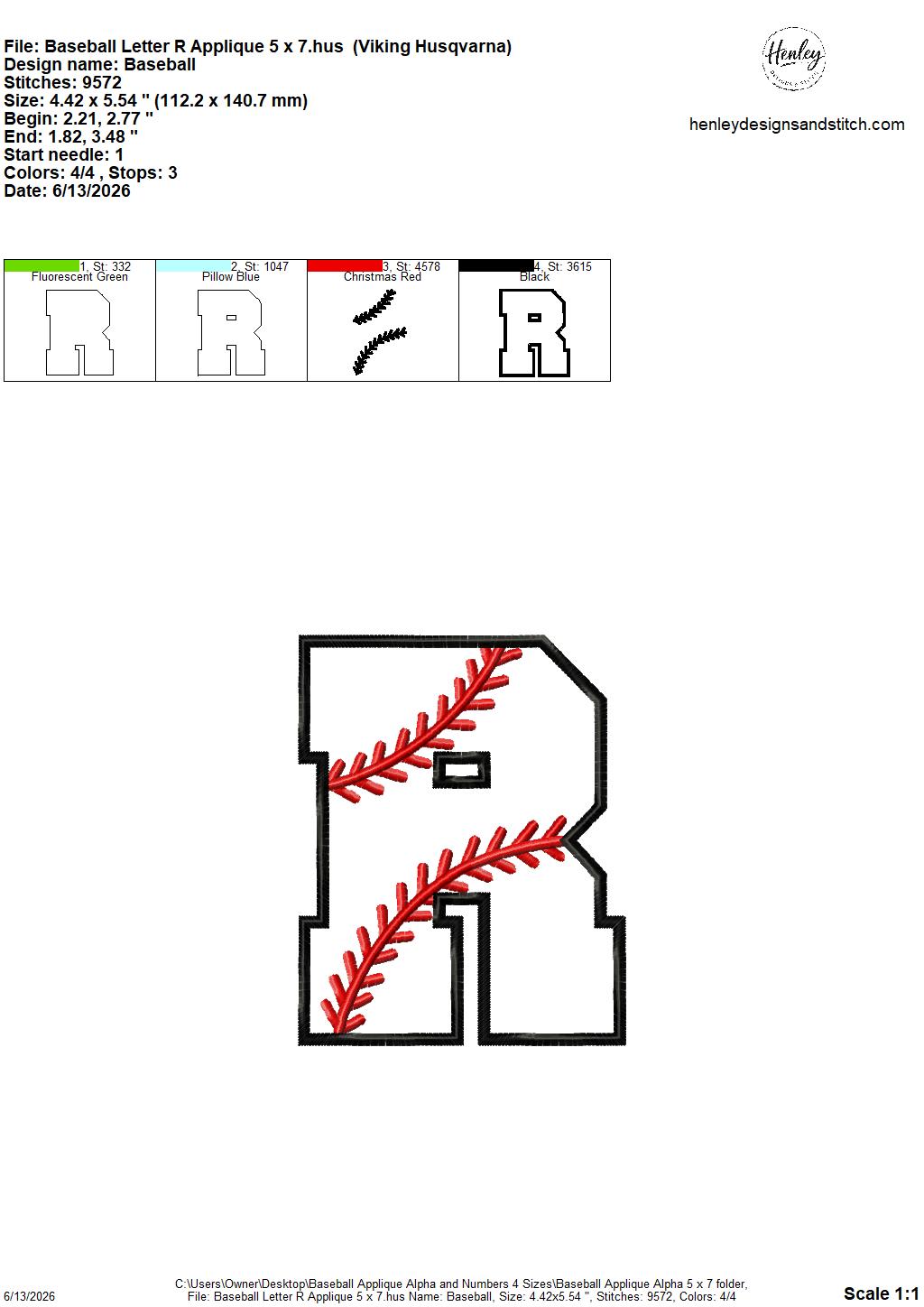 Baseball Stitching Applique Alpha and Numbers – 4 x 4, 5 x 7, 6 x 10 and 8 x 12 – DIGITAL Embroidery Design