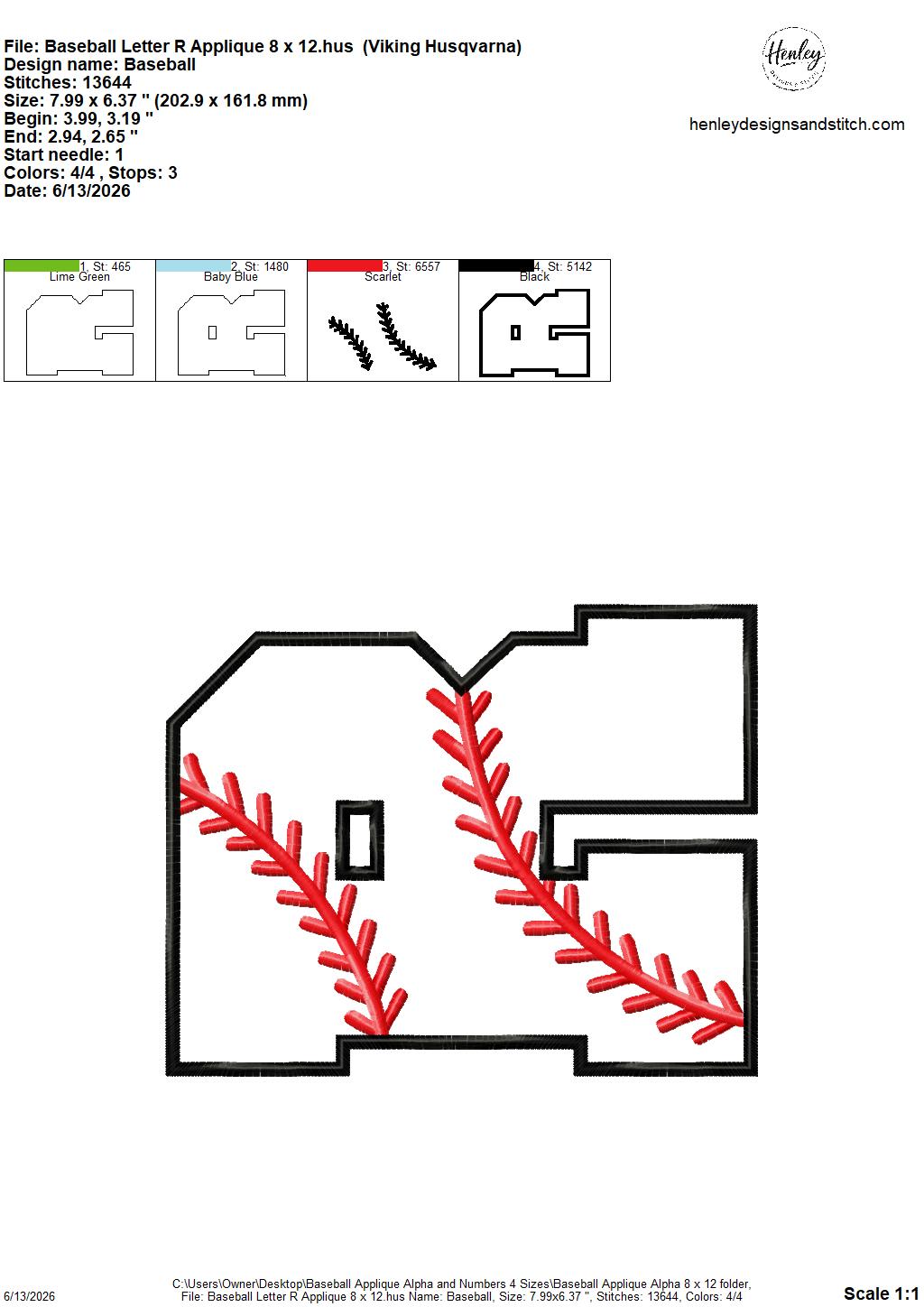 Baseball Stitching Applique Alpha and Numbers – 4 x 4, 5 x 7, 6 x 10 and 8 x 12 – DIGITAL Embroidery Design