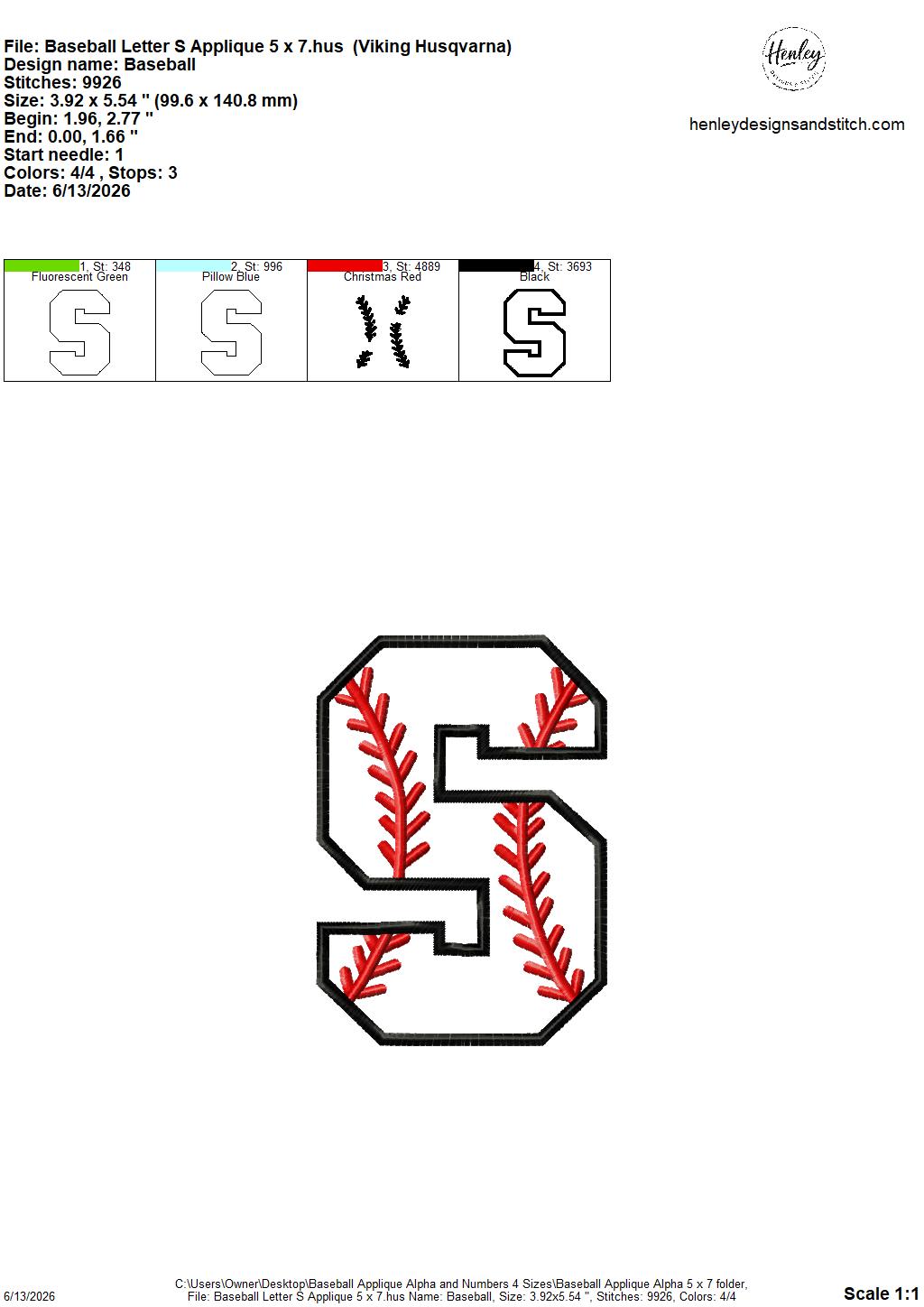 Baseball Stitching Applique Alpha and Numbers – 4 x 4, 5 x 7, 6 x 10 and 8 x 12 – DIGITAL Embroidery Design