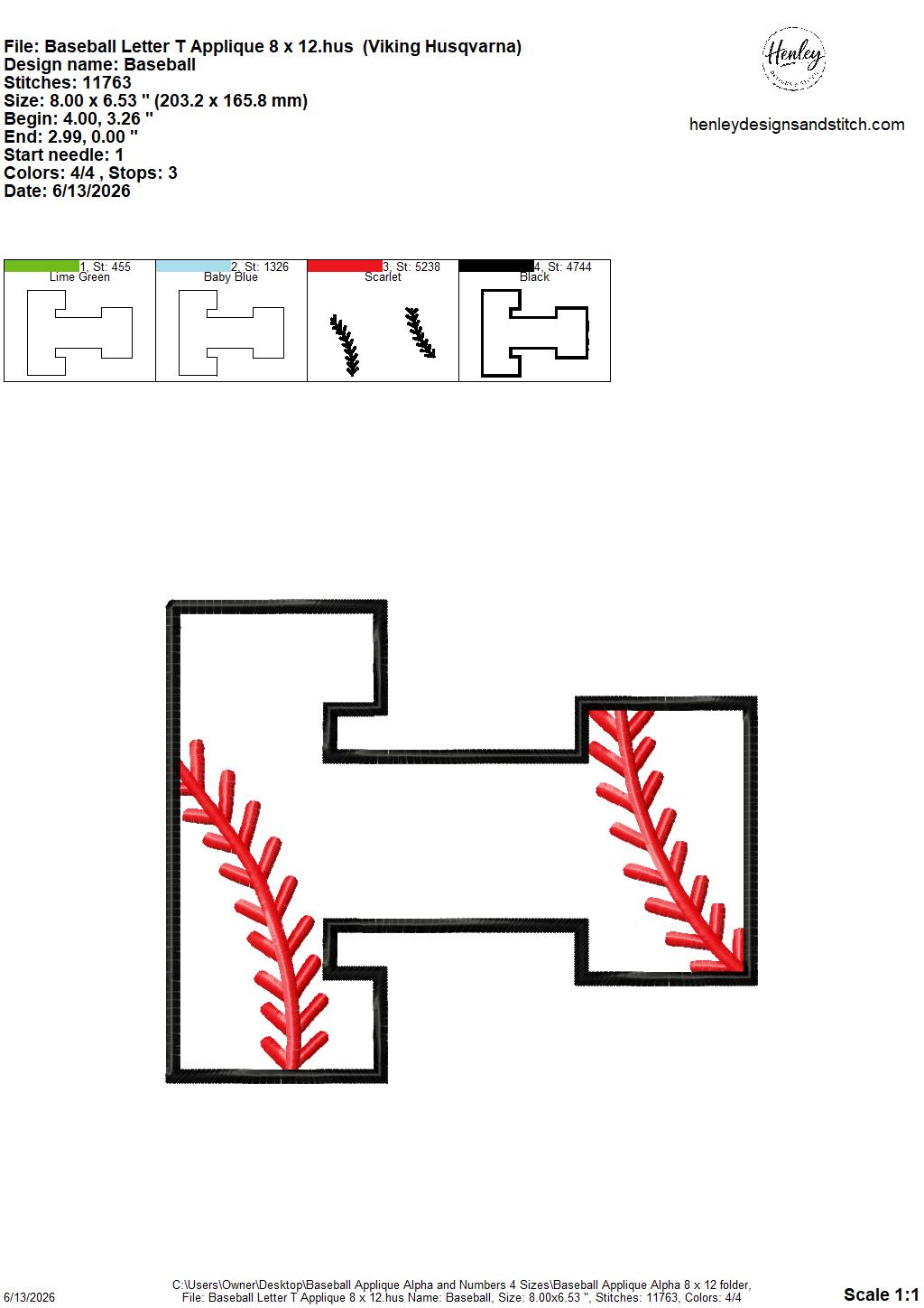 Baseball Stitching Applique Alpha and Numbers – 4 x 4, 5 x 7, 6 x 10 and 8 x 12 – DIGITAL Embroidery Design