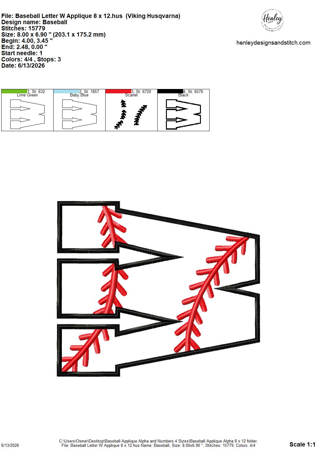 Baseball Stitching Applique Alpha and Numbers – 4 x 4, 5 x 7, 6 x 10 and 8 x 12 – DIGITAL Embroidery Design