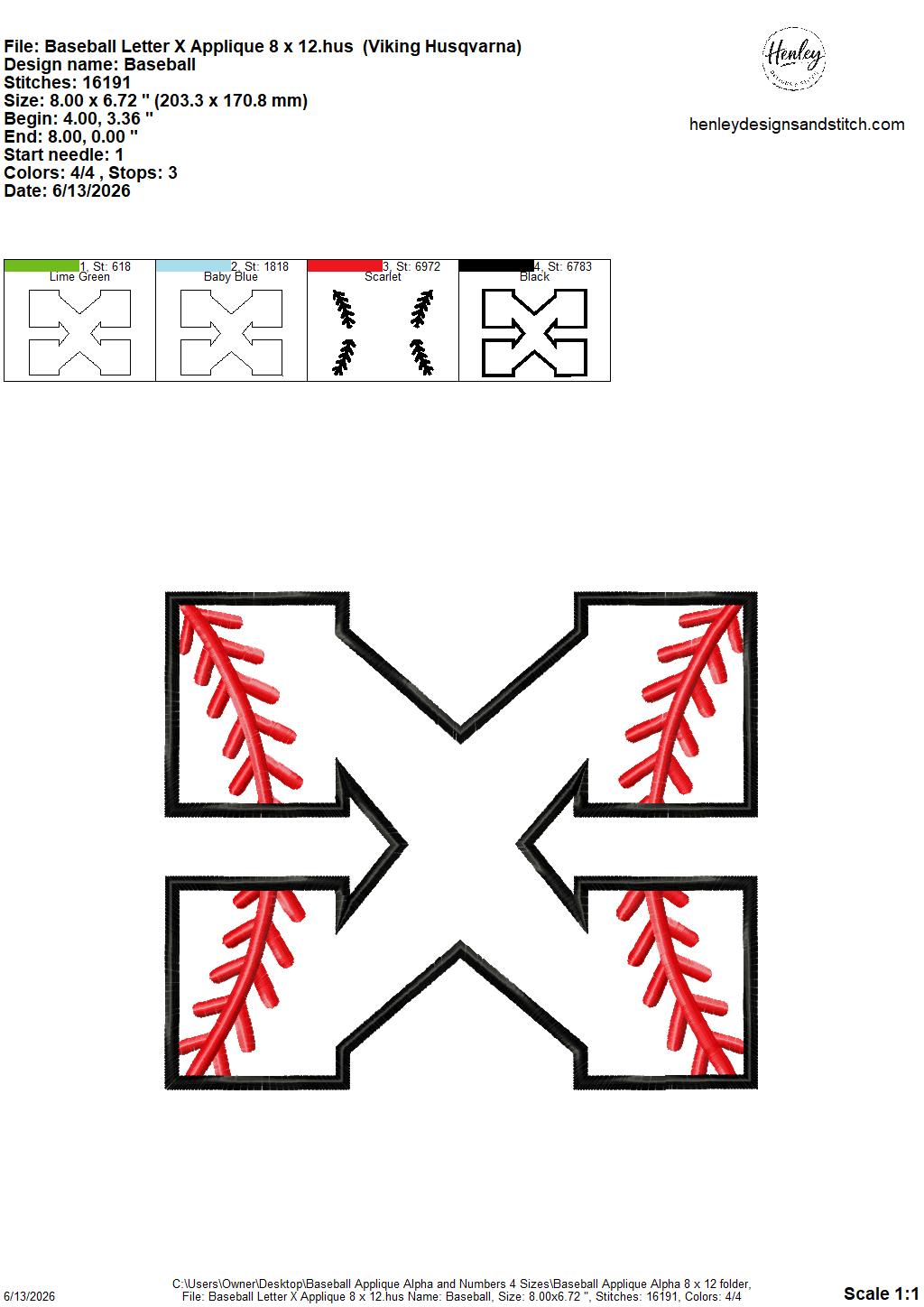 Baseball Stitching Applique Alpha and Numbers – 4 x 4, 5 x 7, 6 x 10 and 8 x 12 – DIGITAL Embroidery Design