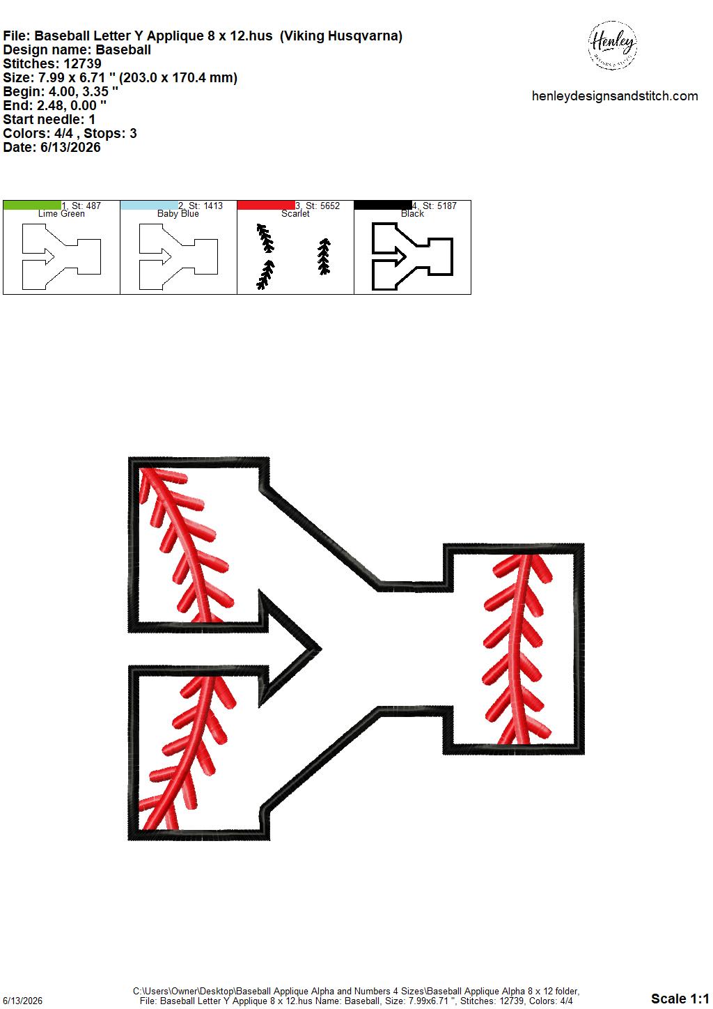 Baseball Stitching Applique Alpha and Numbers – 4 x 4, 5 x 7, 6 x 10 and 8 x 12 – DIGITAL Embroidery Design