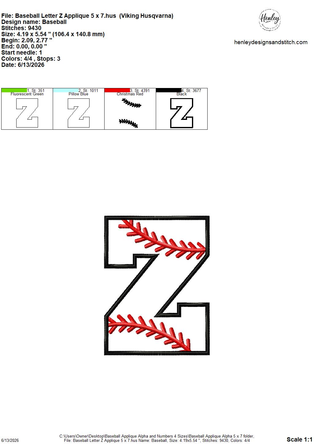 Baseball Stitching Applique Alpha and Numbers – 4 x 4, 5 x 7, 6 x 10 and 8 x 12 – DIGITAL Embroidery Design