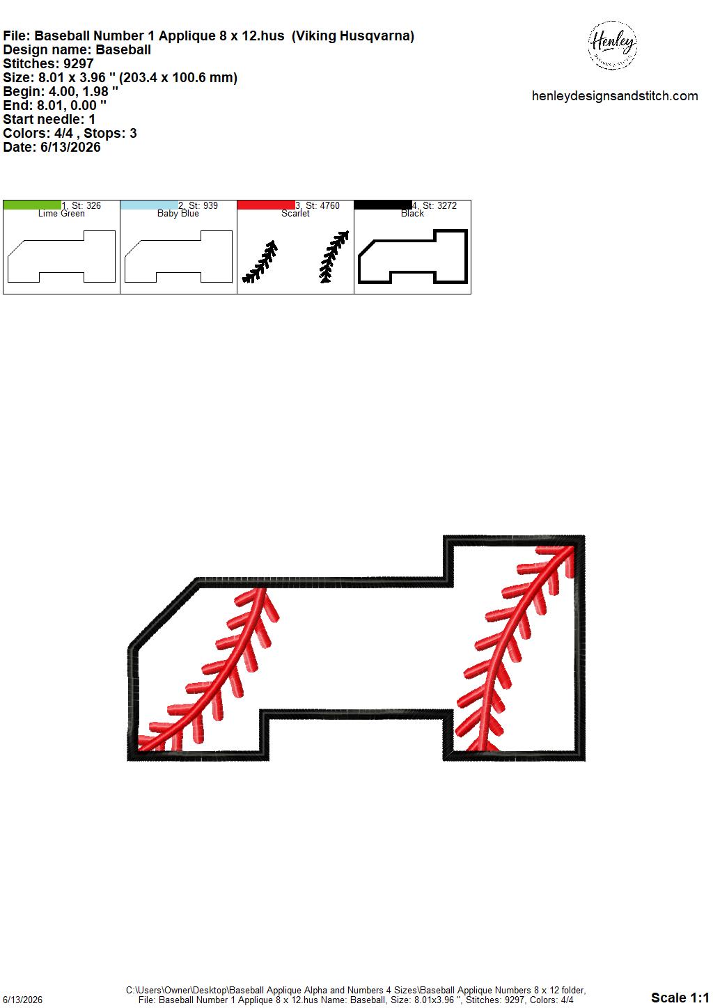 Baseball Stitching Applique Alpha and Numbers – 4 x 4, 5 x 7, 6 x 10 and 8 x 12 – DIGITAL Embroidery Design