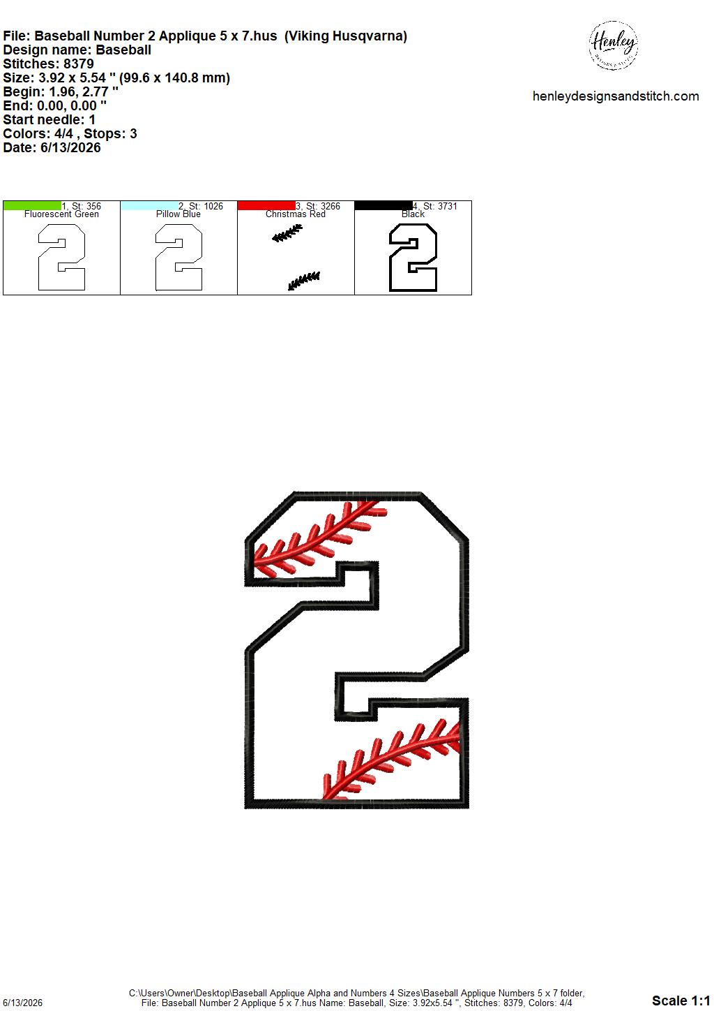 Baseball Stitching Applique Alpha and Numbers – 4 x 4, 5 x 7, 6 x 10 and 8 x 12 – DIGITAL Embroidery Design