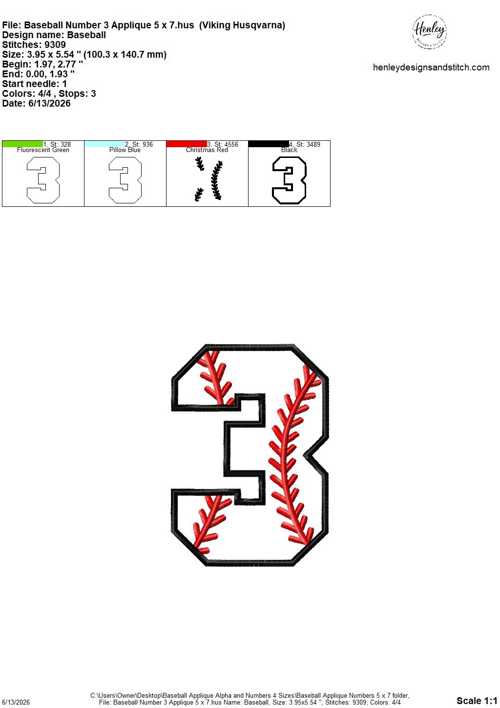 Baseball Stitching Applique Alpha and Numbers – 4 x 4, 5 x 7, 6 x 10 and 8 x 12 – DIGITAL Embroidery Design