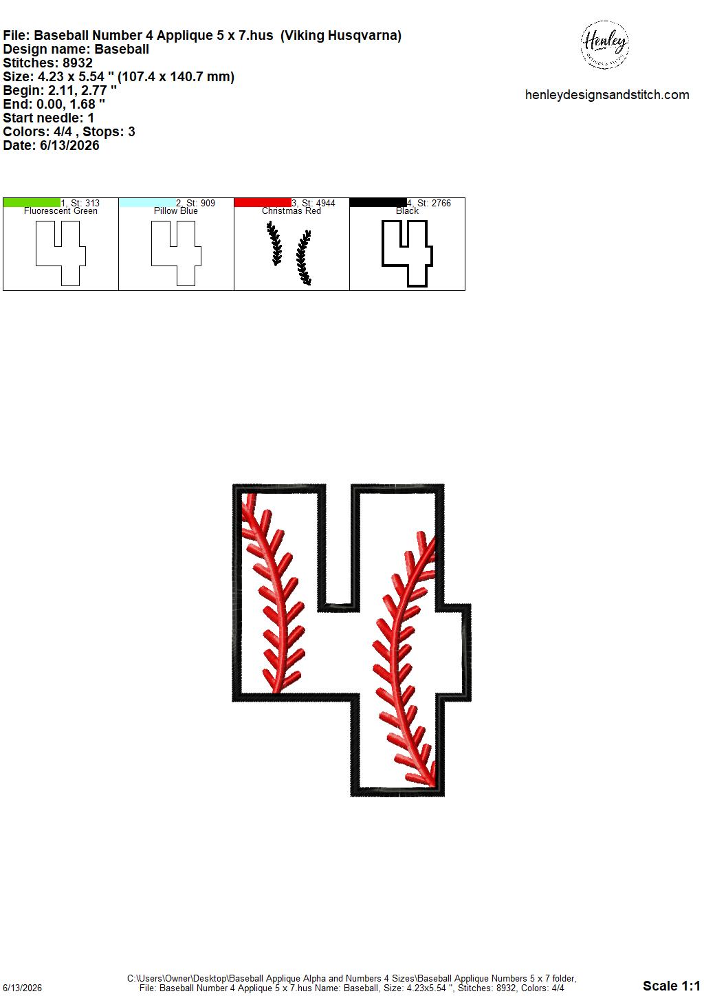 Baseball Stitching Applique Alpha and Numbers – 4 x 4, 5 x 7, 6 x 10 and 8 x 12 – DIGITAL Embroidery Design