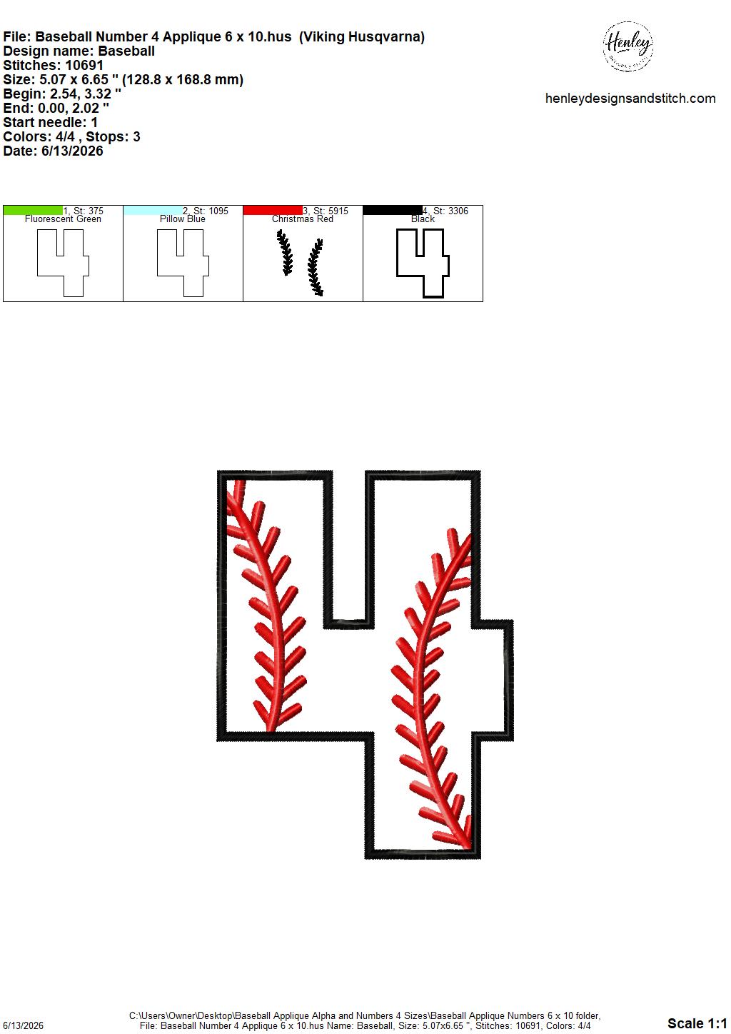 Baseball Stitching Applique Alpha and Numbers – 4 x 4, 5 x 7, 6 x 10 and 8 x 12 – DIGITAL Embroidery Design