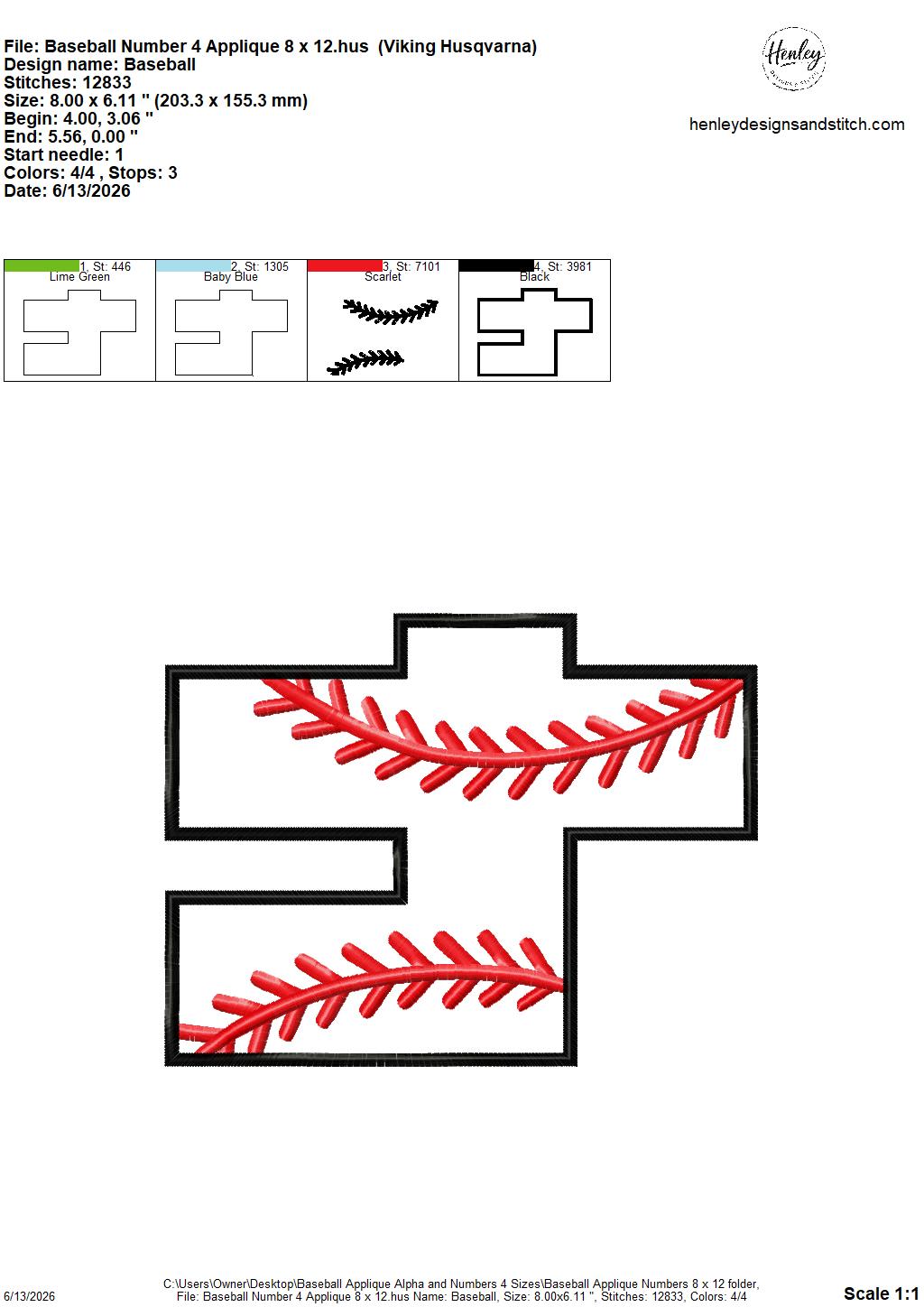 Baseball Stitching Applique Alpha and Numbers – 4 x 4, 5 x 7, 6 x 10 and 8 x 12 – DIGITAL Embroidery Design
