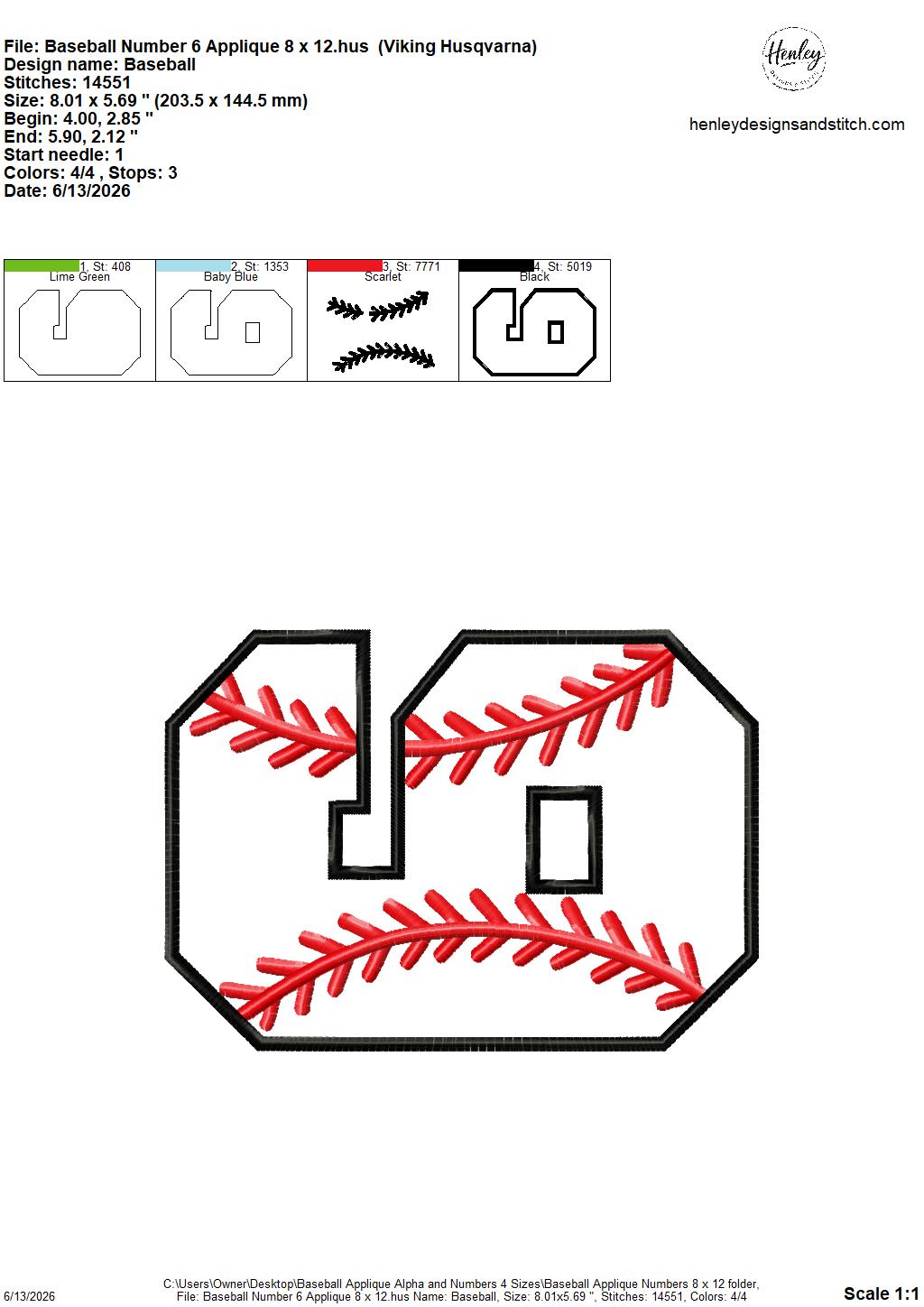 Baseball Stitching Applique Alpha and Numbers – 4 x 4, 5 x 7, 6 x 10 and 8 x 12 – DIGITAL Embroidery Design
