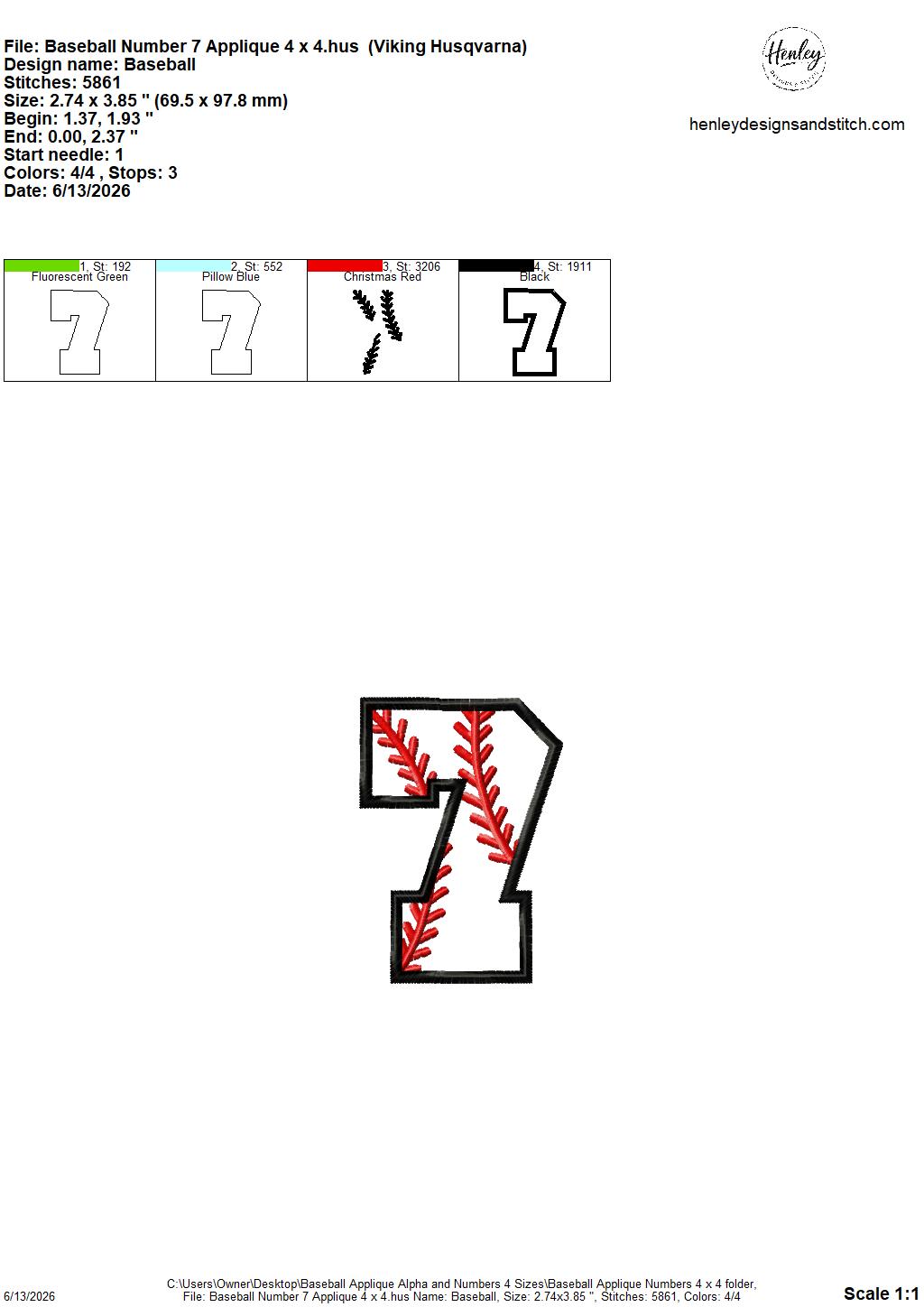Baseball Stitching Applique Alpha and Numbers – 4 x 4, 5 x 7, 6 x 10 and 8 x 12 – DIGITAL Embroidery Design