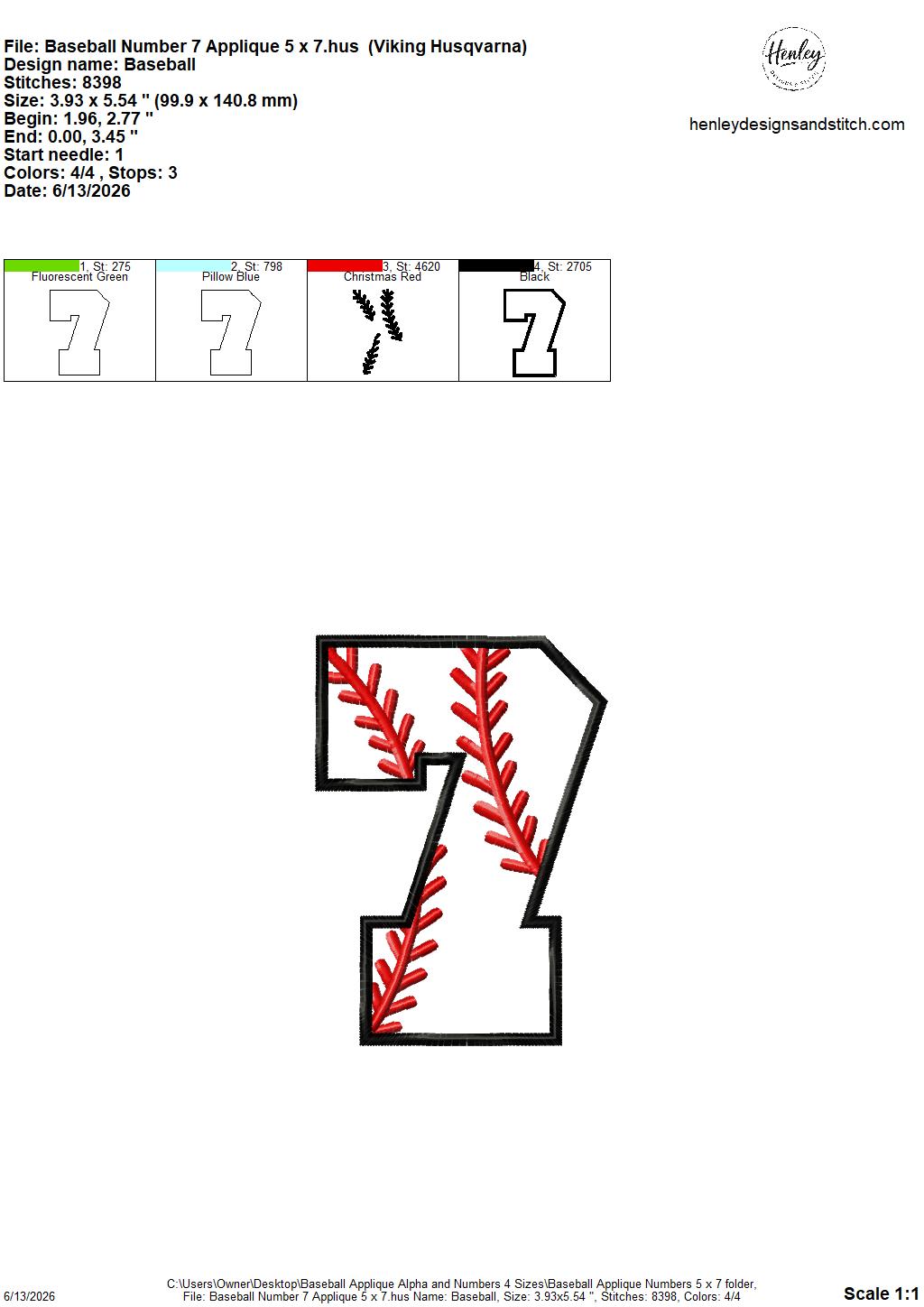 Baseball Stitching Applique Alpha and Numbers – 4 x 4, 5 x 7, 6 x 10 and 8 x 12 – DIGITAL Embroidery Design