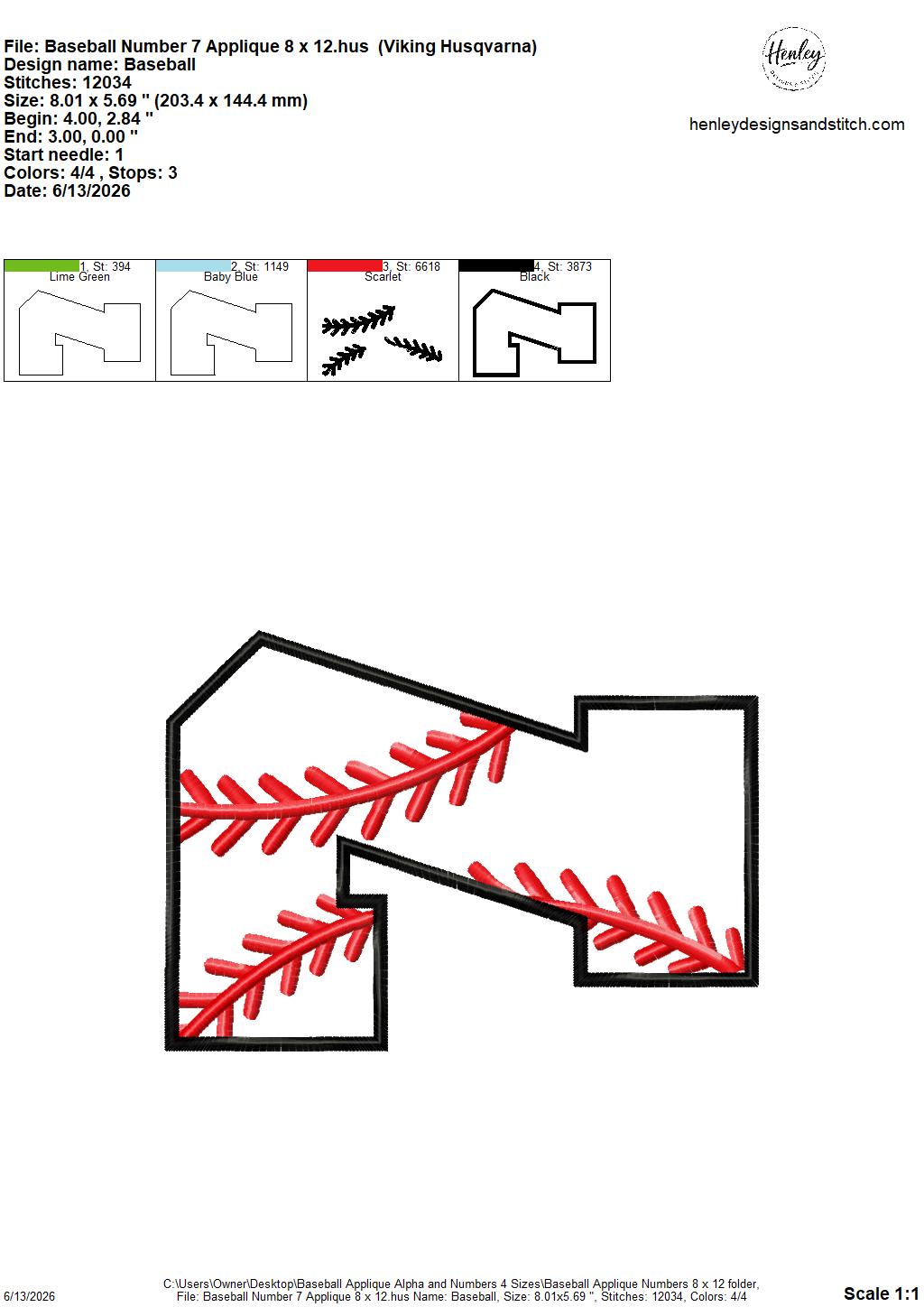 Baseball Stitching Applique Alpha and Numbers – 4 x 4, 5 x 7, 6 x 10 and 8 x 12 – DIGITAL Embroidery Design