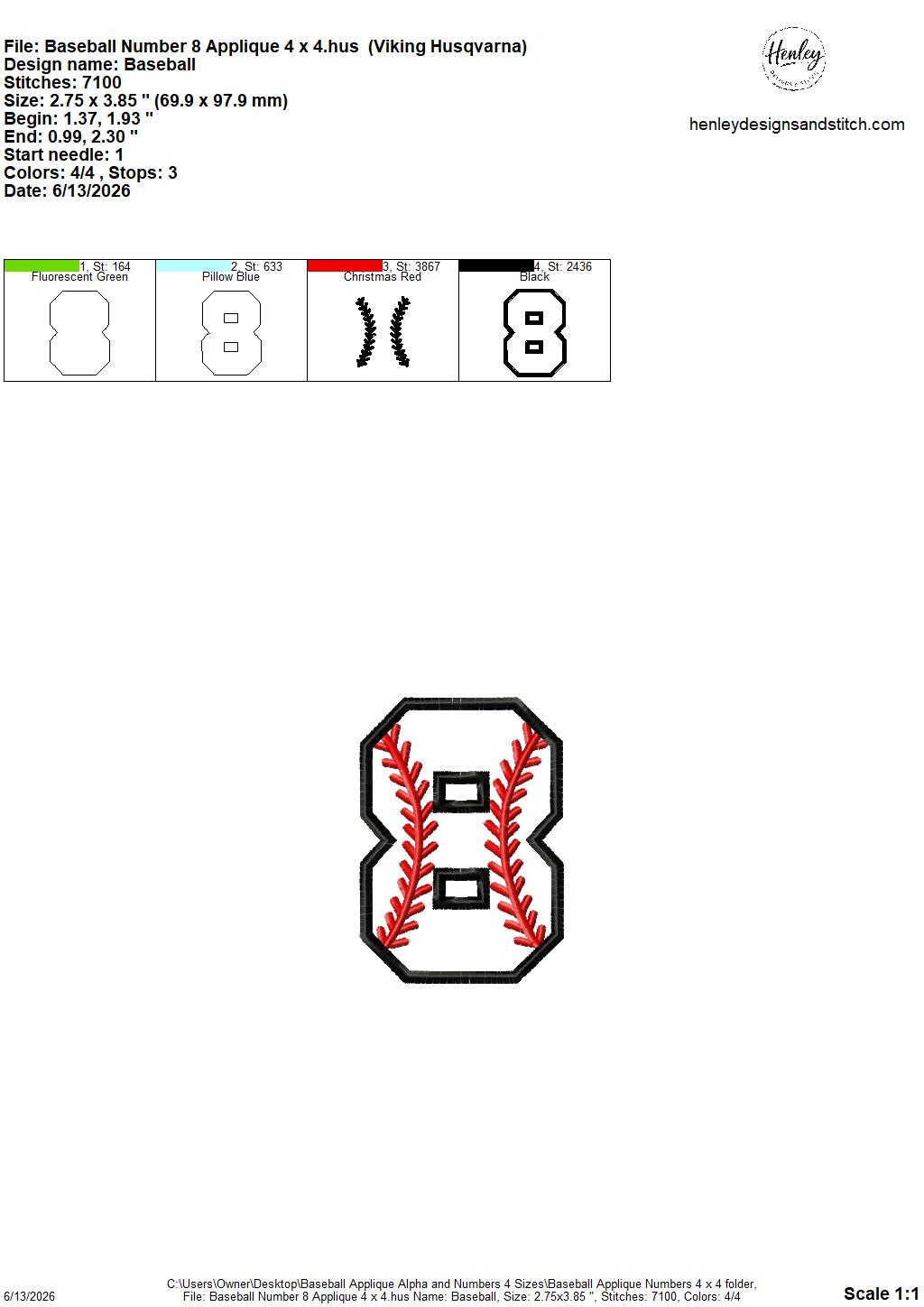 Baseball Stitching Applique Alpha and Numbers – 4 x 4, 5 x 7, 6 x 10 and 8 x 12 – DIGITAL Embroidery Design