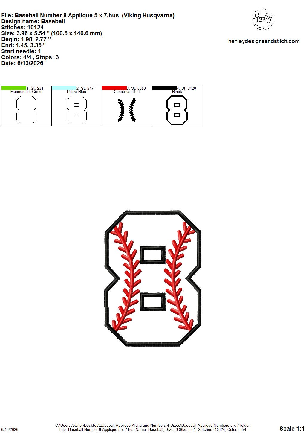 Baseball Stitching Applique Alpha and Numbers – 4 x 4, 5 x 7, 6 x 10 and 8 x 12 – DIGITAL Embroidery Design